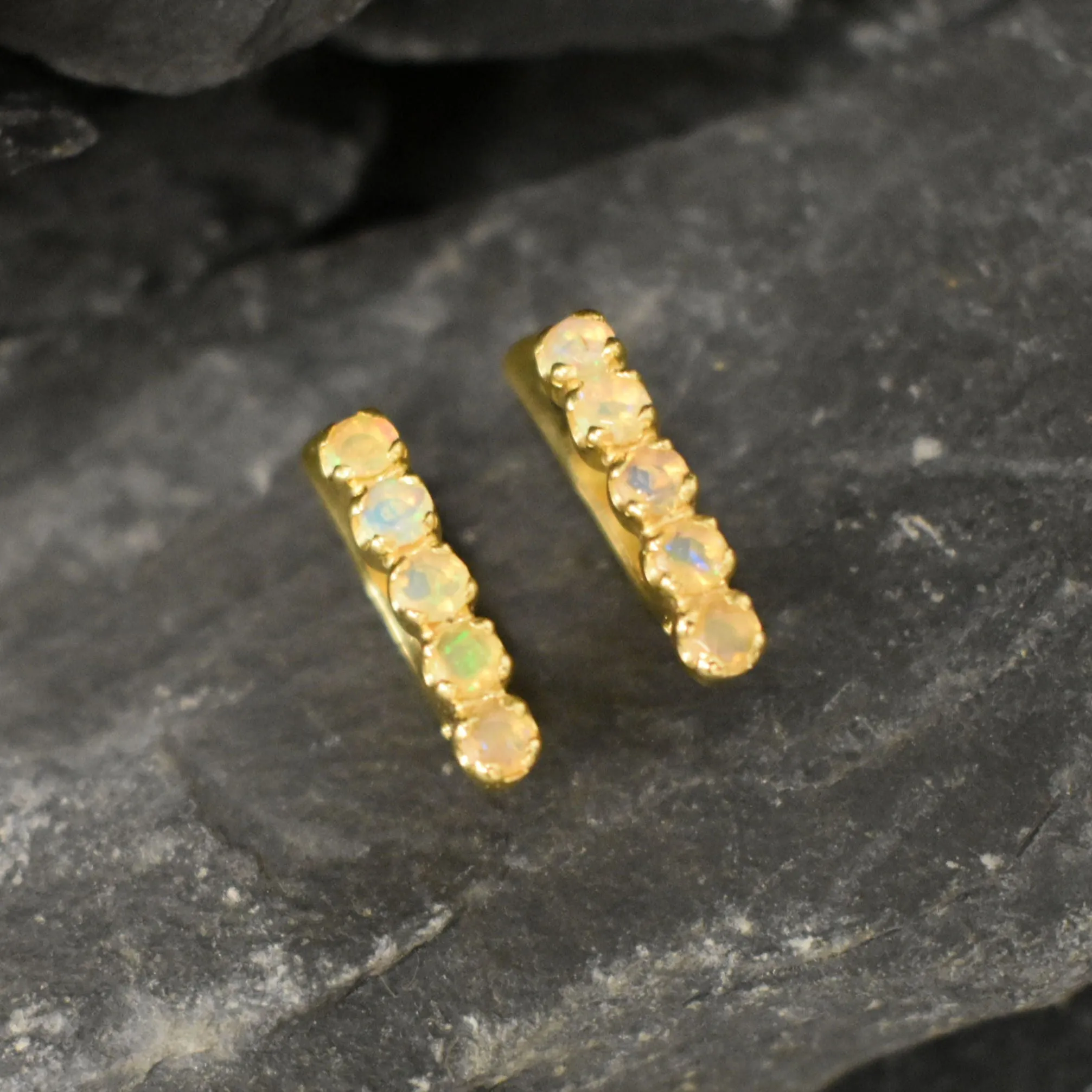 Gold Opal Earrings - Vertical Opal Earrings - October Birthstone Earrings