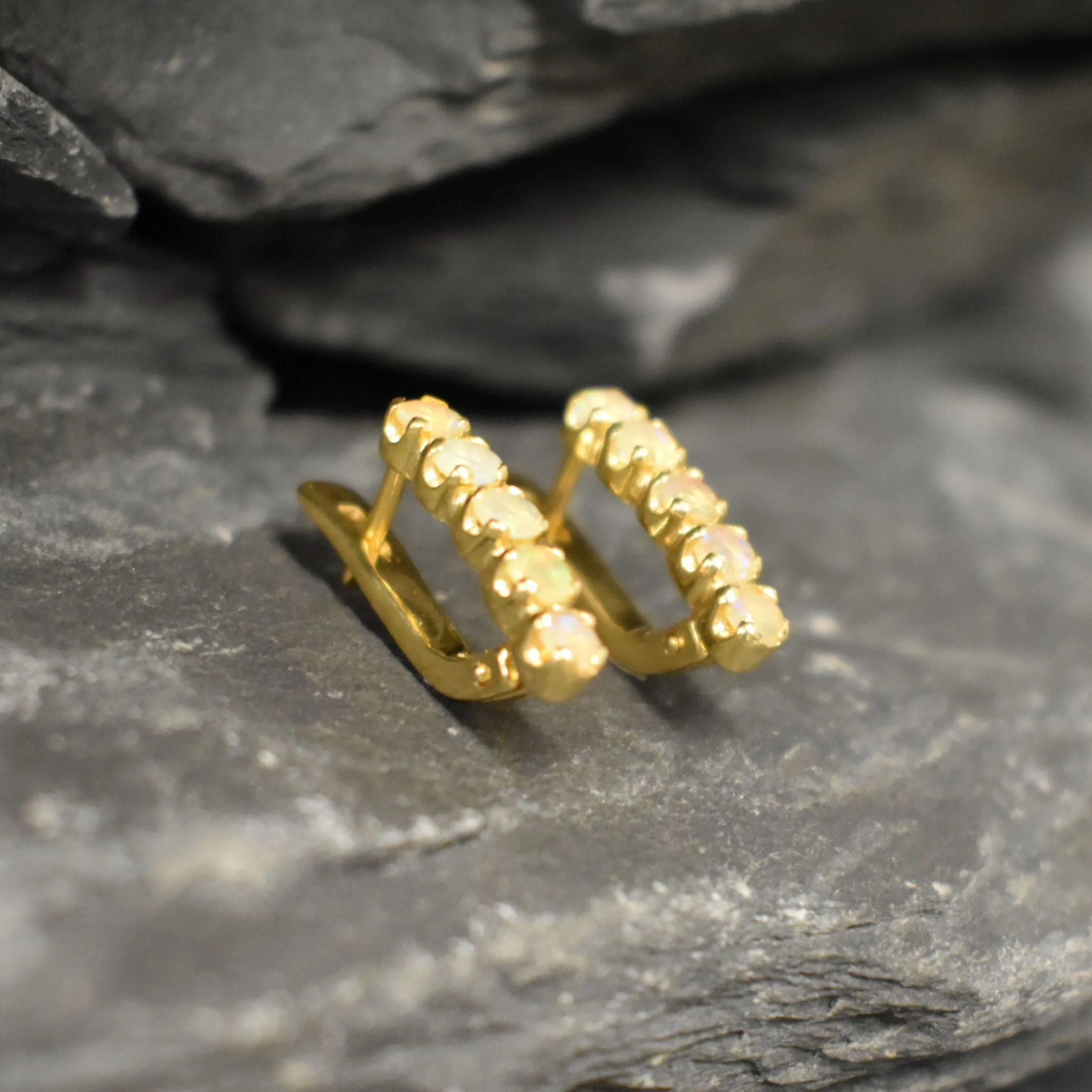 Gold Opal Earrings - Vertical Opal Earrings - October Birthstone Earrings