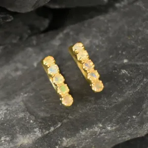 Gold Opal Earrings - Vertical Opal Earrings - October Birthstone Earrings