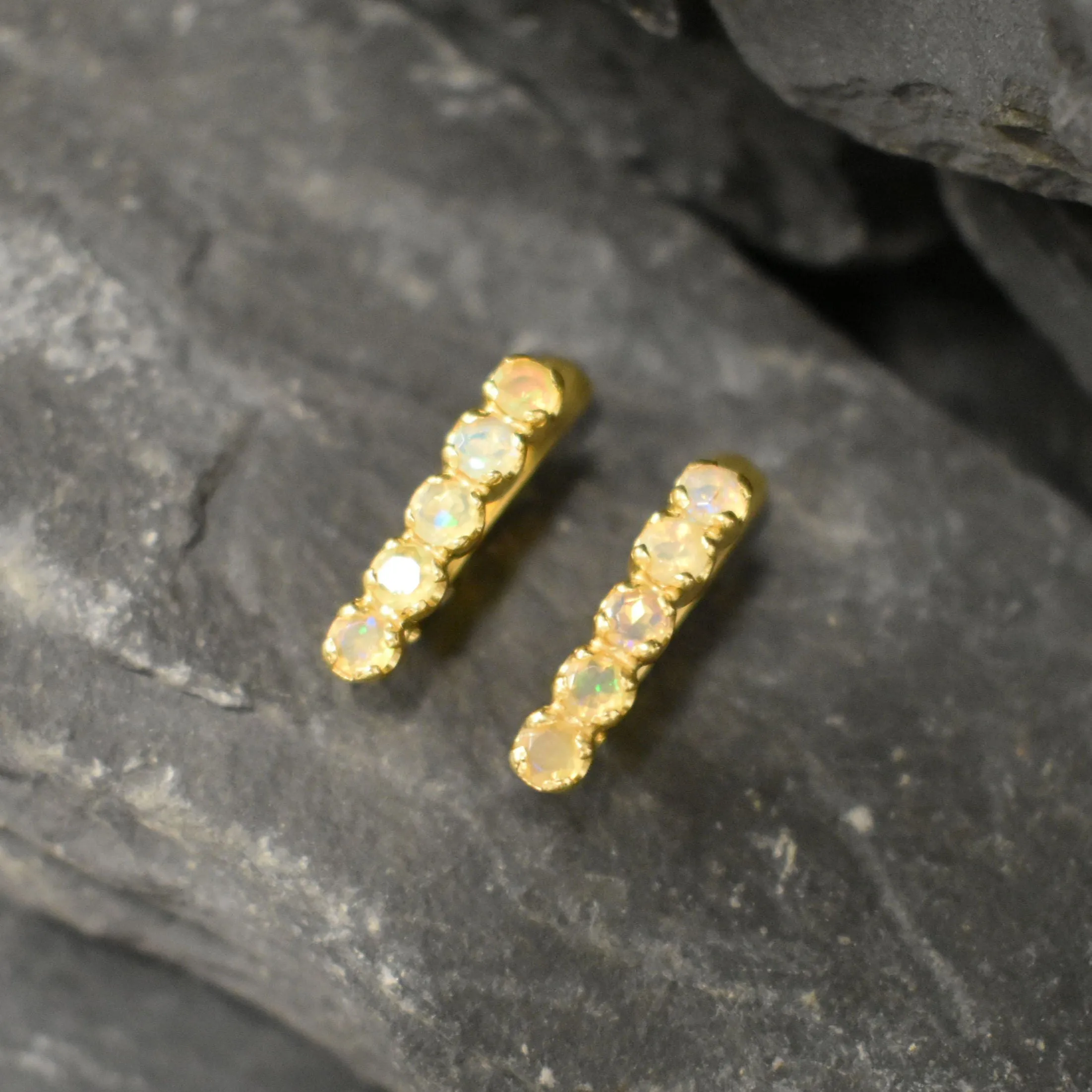 Gold Opal Earrings - Vertical Opal Earrings - October Birthstone Earrings