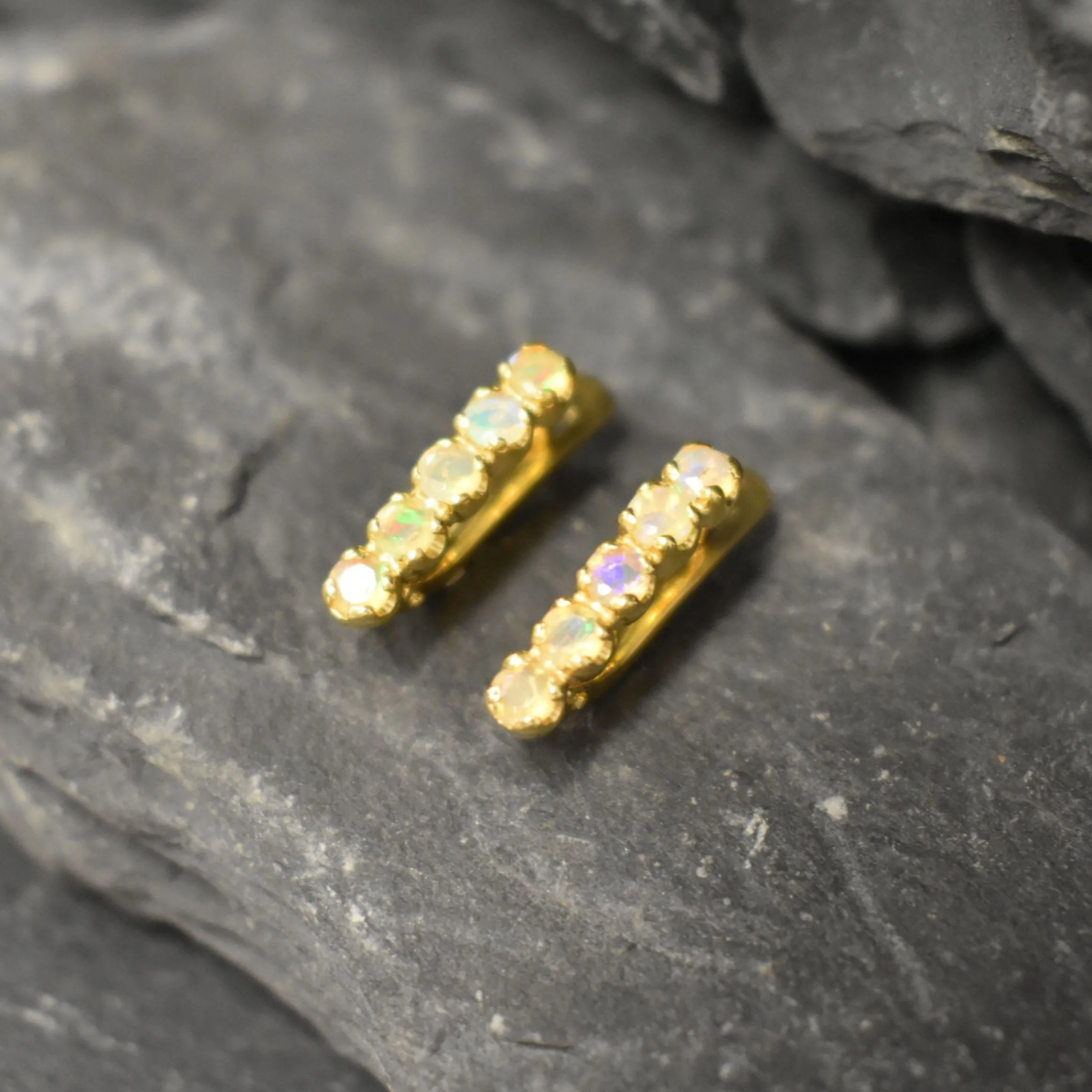 Gold Opal Earrings - Vertical Opal Earrings - October Birthstone Earrings