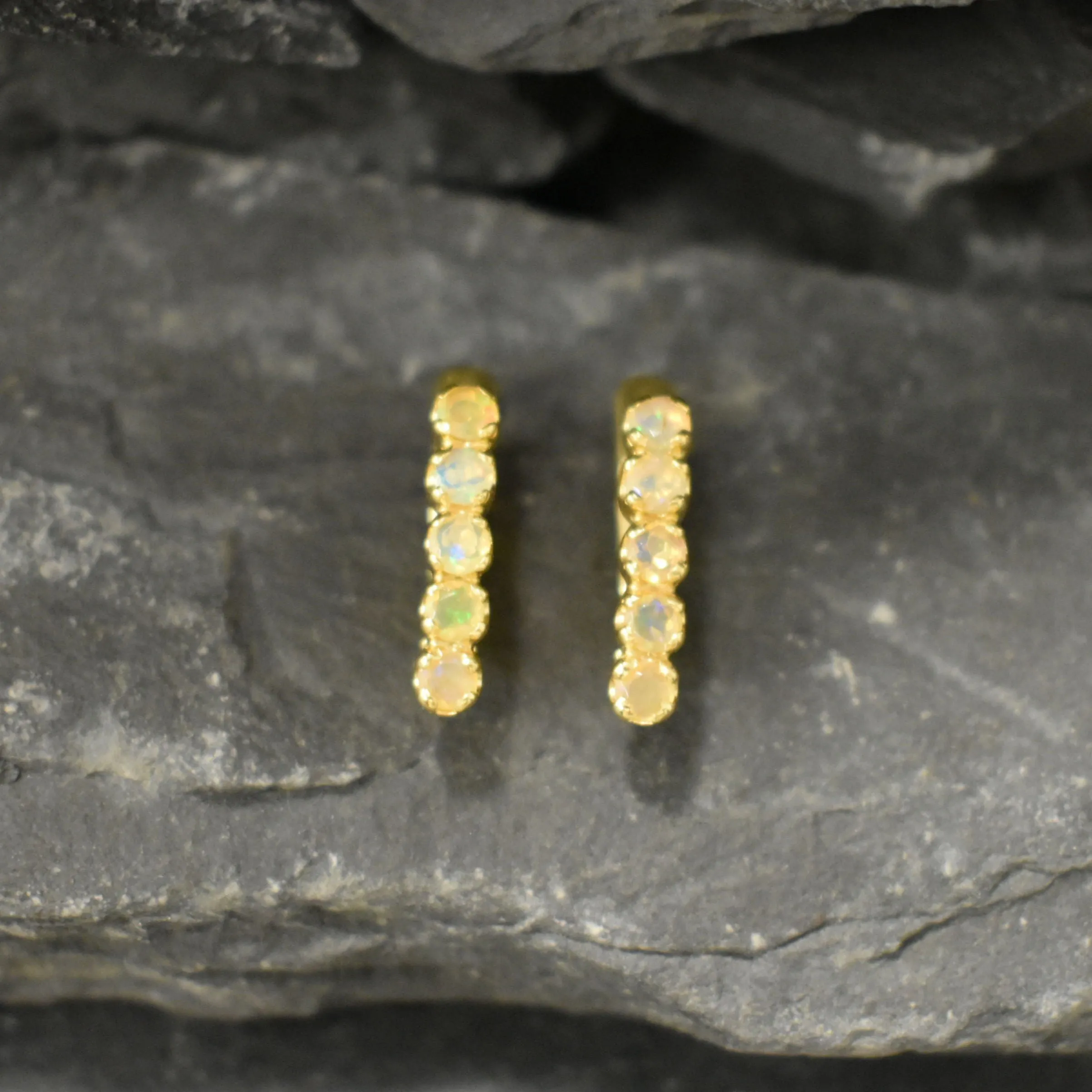 Gold Opal Earrings - Vertical Opal Earrings - October Birthstone Earrings