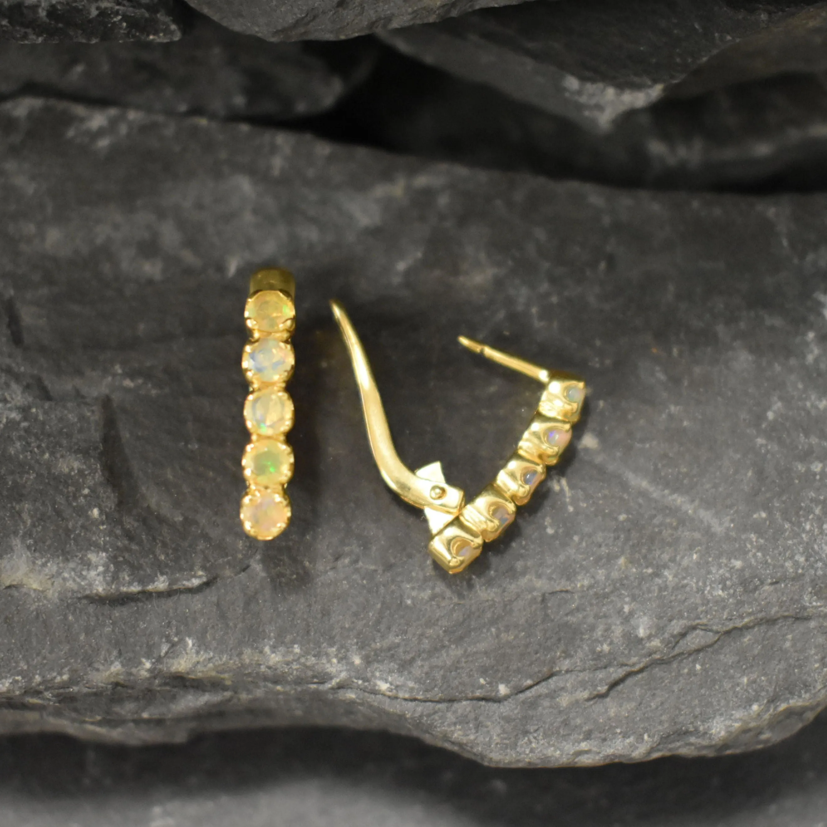 Gold Opal Earrings - Vertical Opal Earrings - October Birthstone Earrings