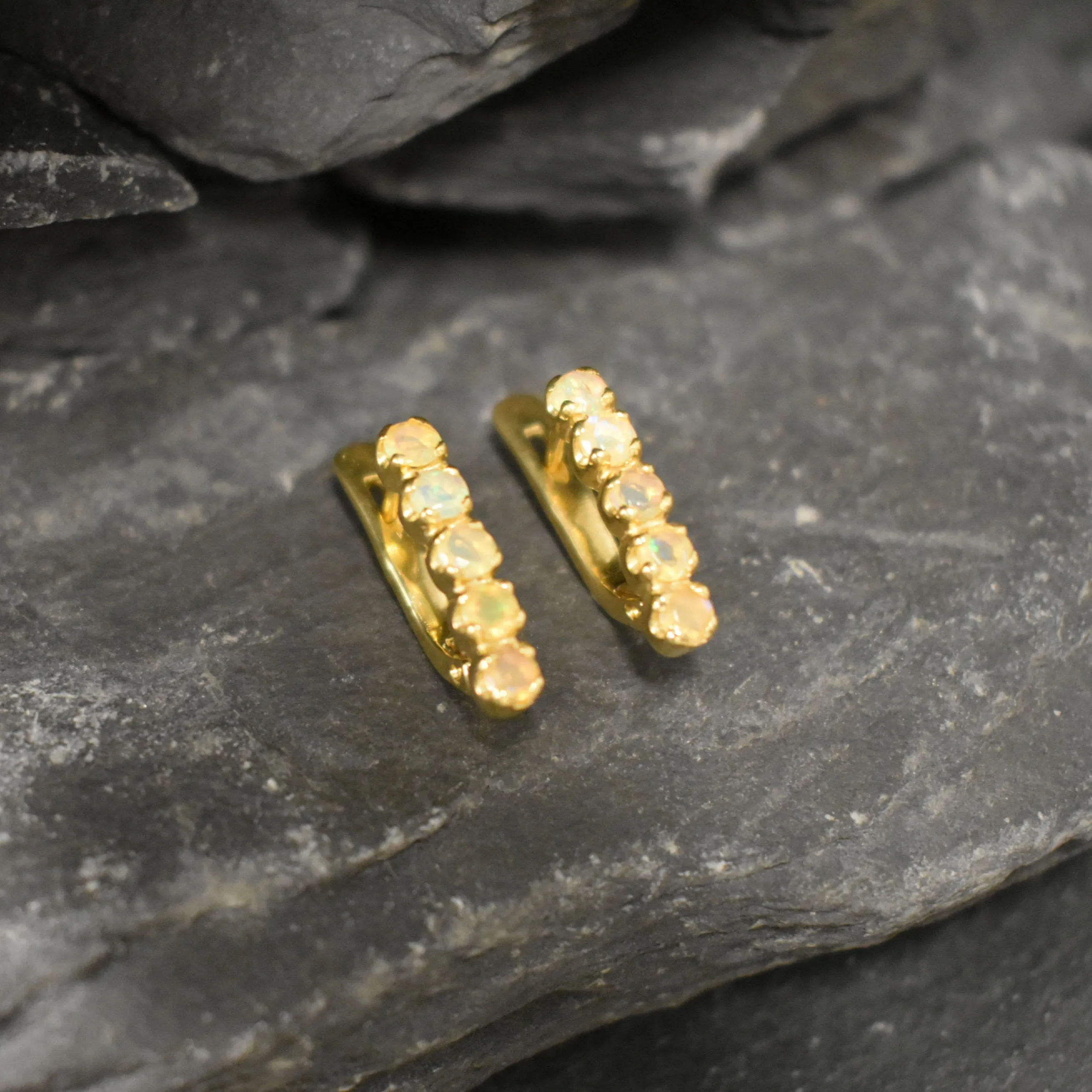 Gold Opal Earrings - Vertical Opal Earrings - October Birthstone Earrings