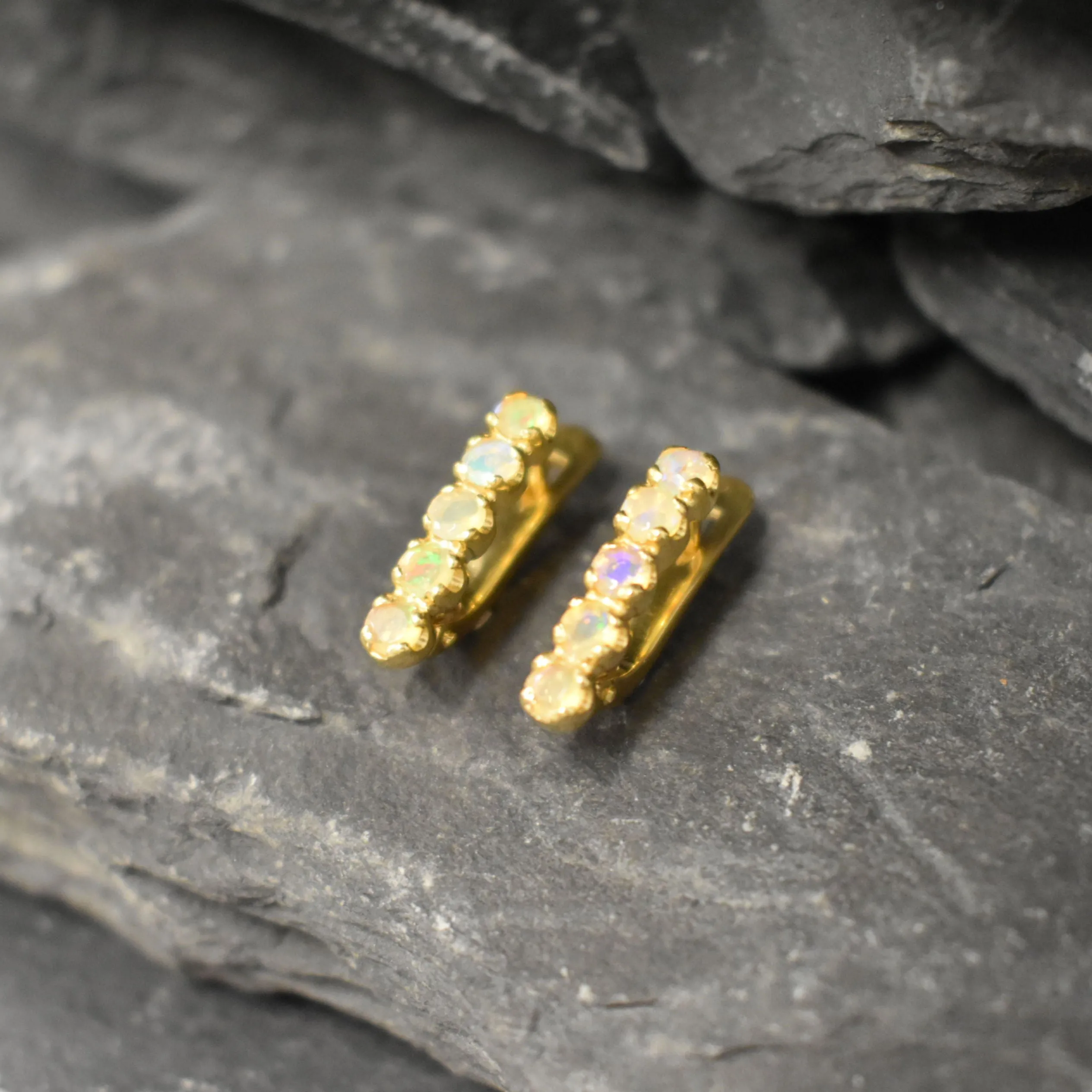 Gold Opal Earrings - Vertical Opal Earrings - October Birthstone Earrings
