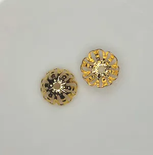 Gold Plated Brass Filigree Bead Caps, 12 x 5 mm - 2 Caps
