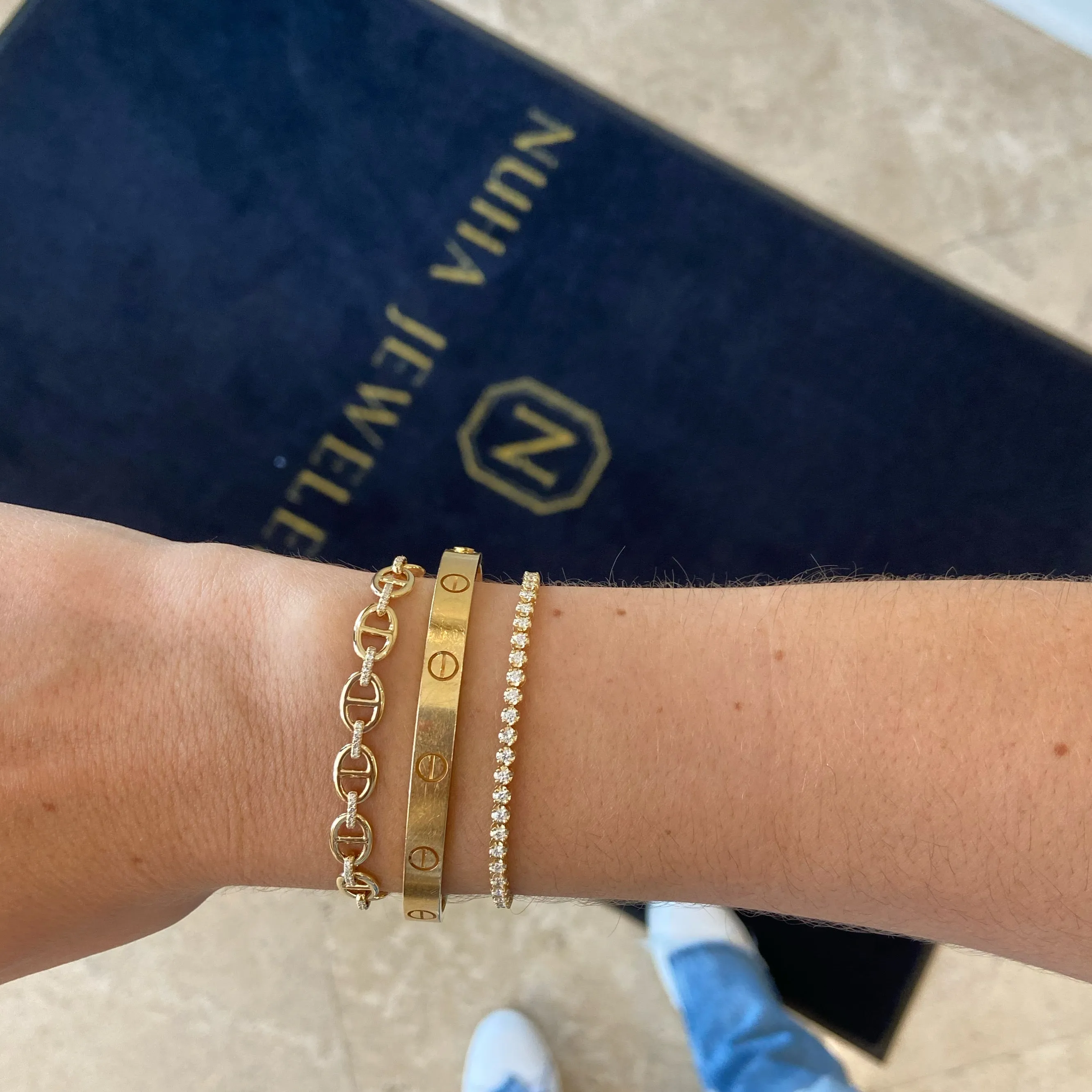 Gold Tri-Link Bracelet with Diamonds