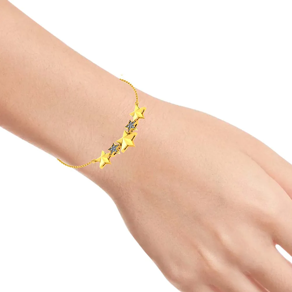 Gorgeous 14k Gold And Diamond Studded Bracelet With Stars Design For Women From Pc Chandra Jewellers