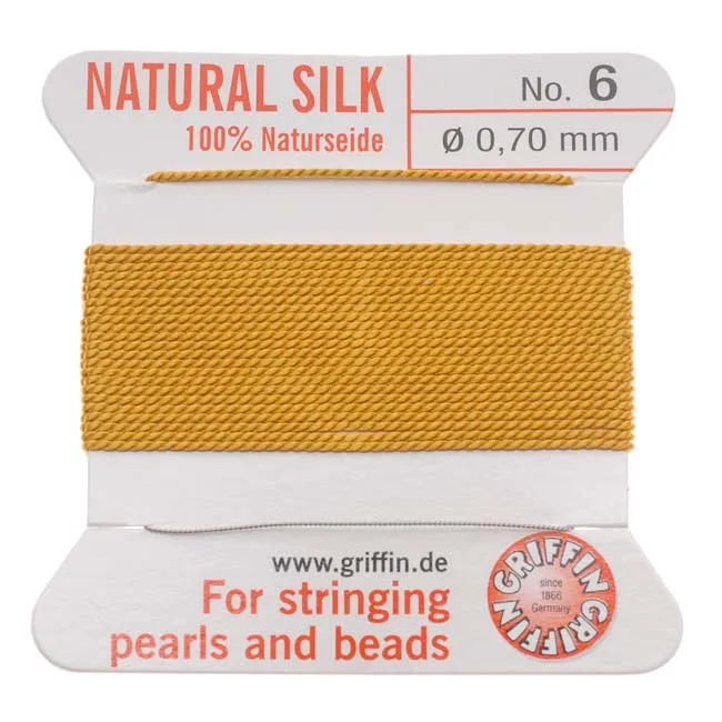 Griffin Silk Beading Cord & Needle Size 6 Amber Yellow