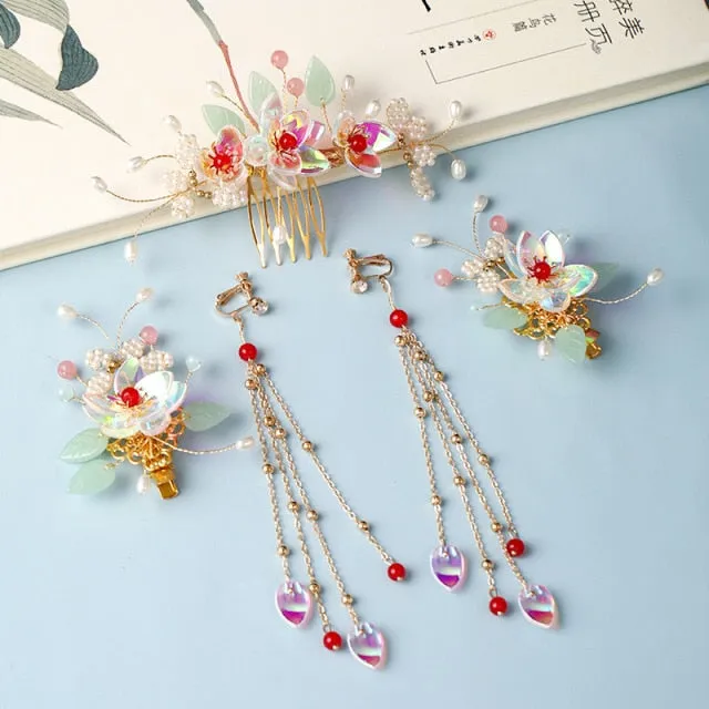 Handmade Crystal Pearls Flower Hair Combs Bridal Wedding Hair Accessory