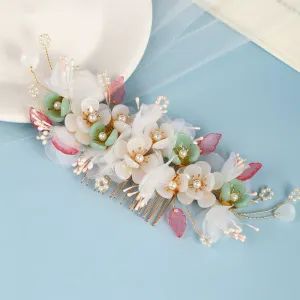 Handmade Crystal Pearls Flower Hair Combs Bridal Wedding Hair Accessory