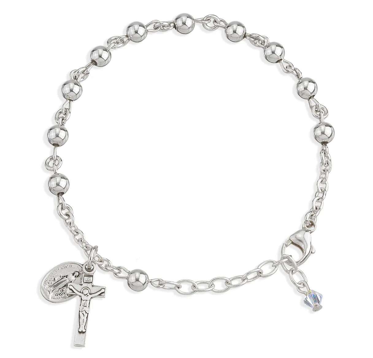 High Polished Round Sterling Silver Rosary Bracelet - B8505