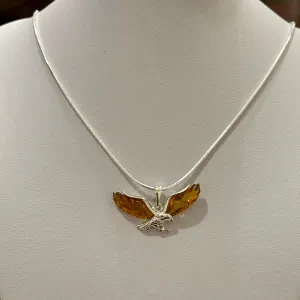 Honey Baltic Amber Eagle Sterling Silver Pendant Necklace Womens Mens New