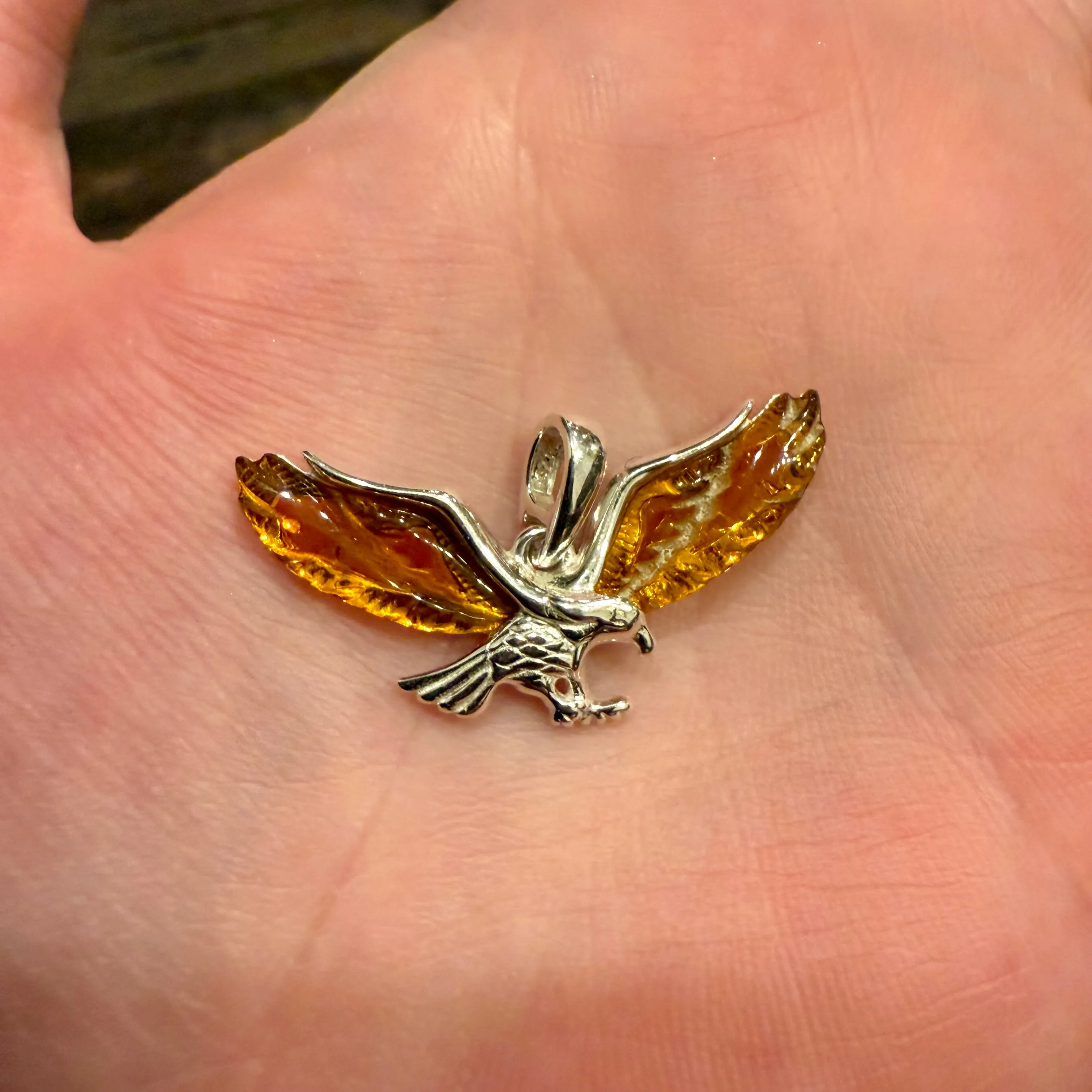Honey Baltic Amber Eagle Sterling Silver Pendant Necklace Womens Mens New