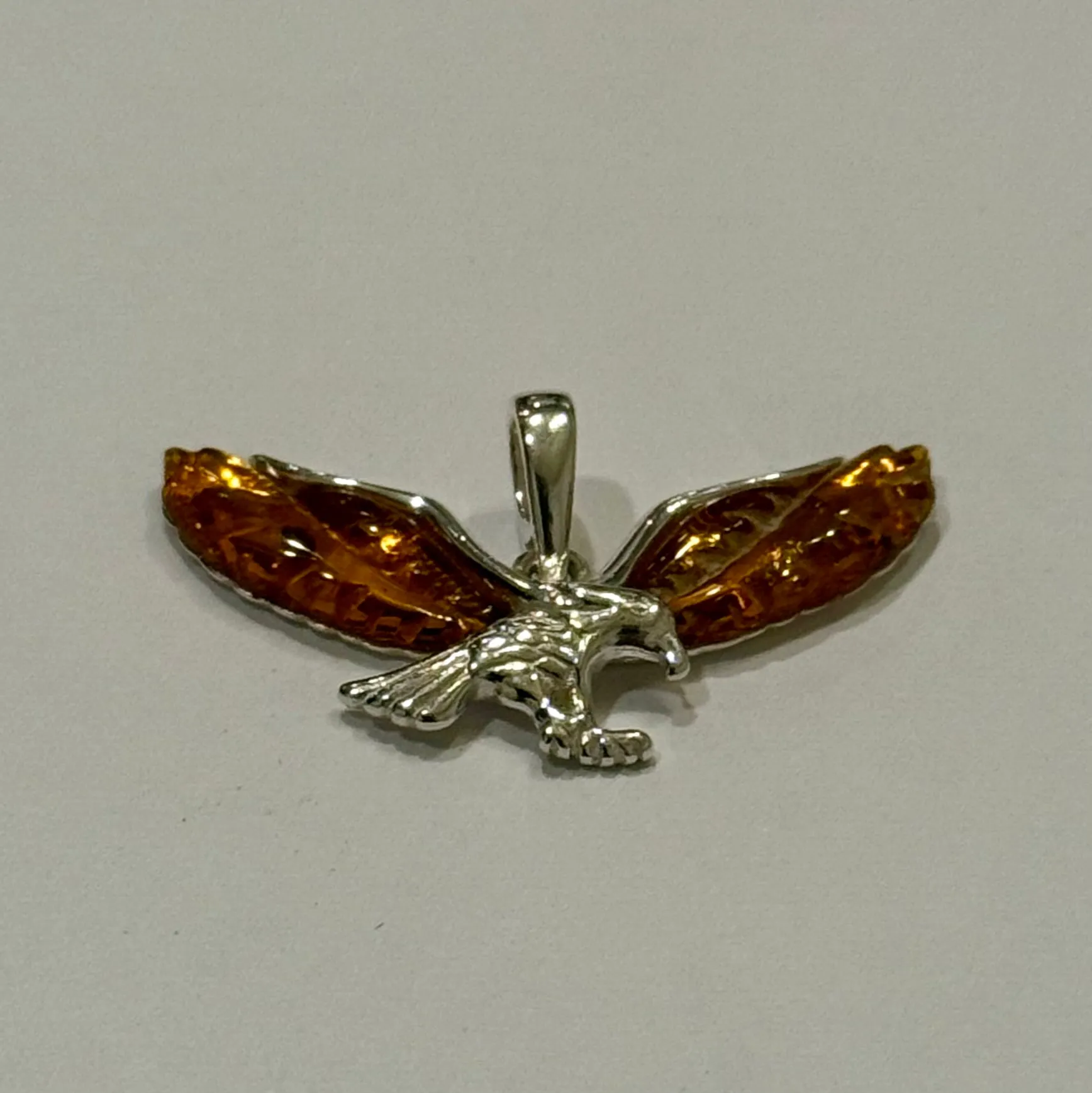 Honey Baltic Amber Eagle Sterling Silver Pendant Necklace Womens Mens New