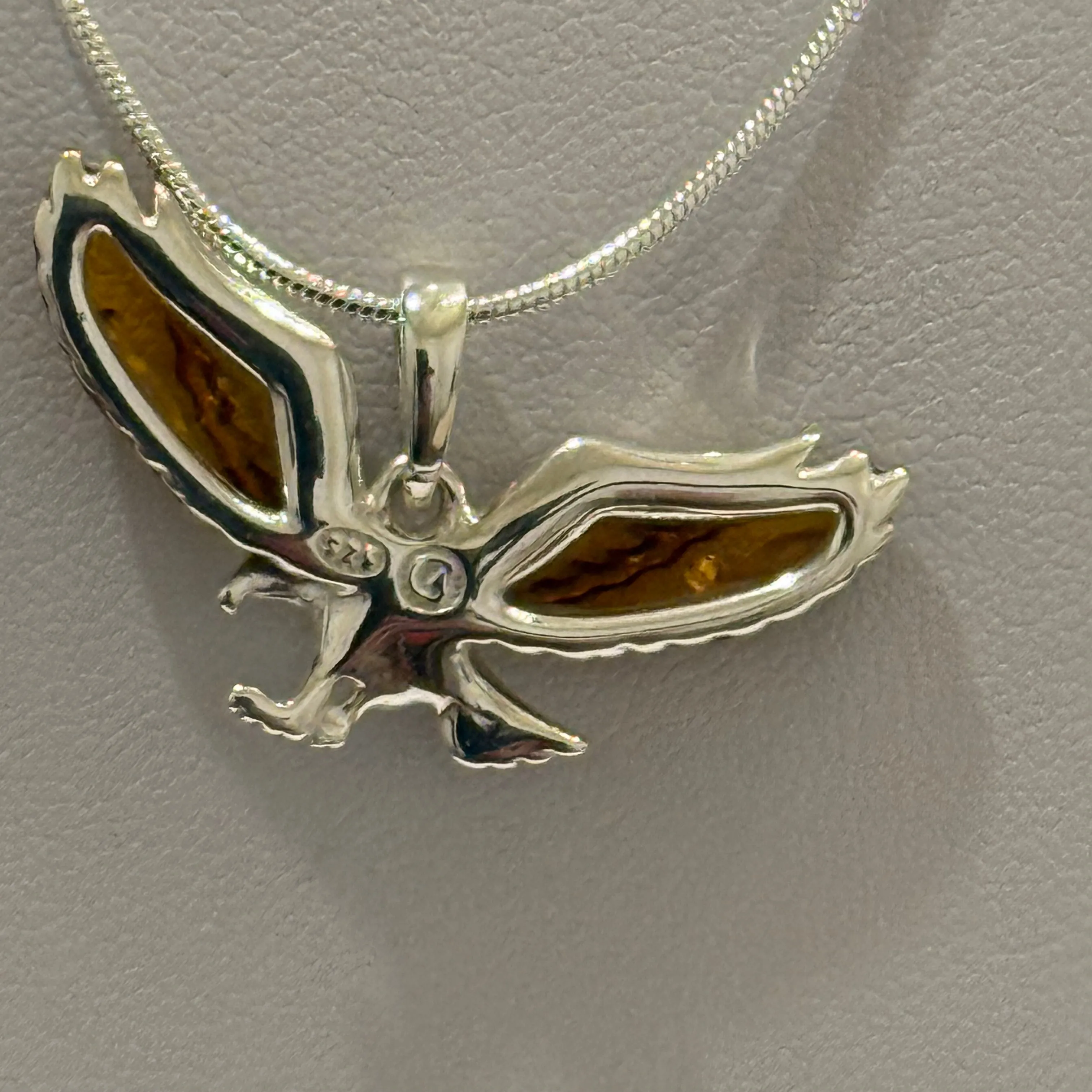 Honey Baltic Amber Eagle Sterling Silver Pendant Necklace Womens Mens New