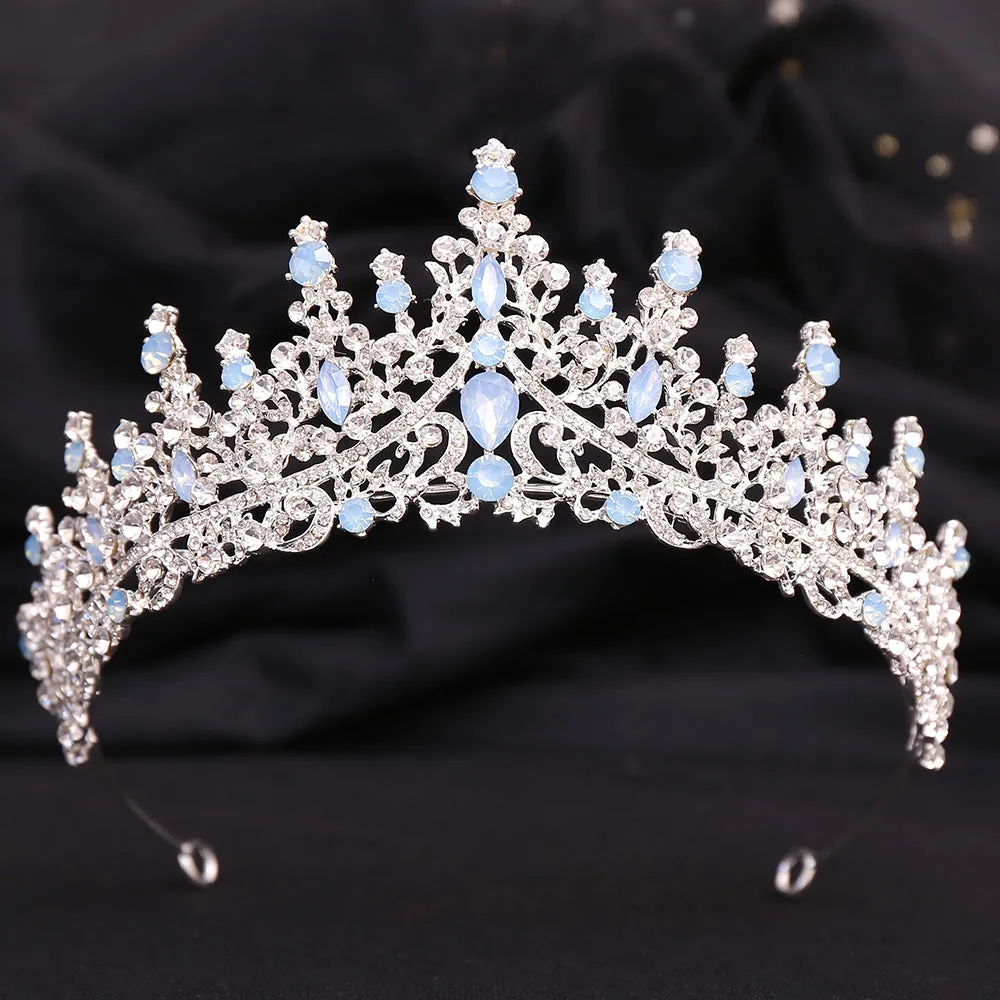 Hot selling wedding crystal headband baroque blue jelly rhinestone bridal crown