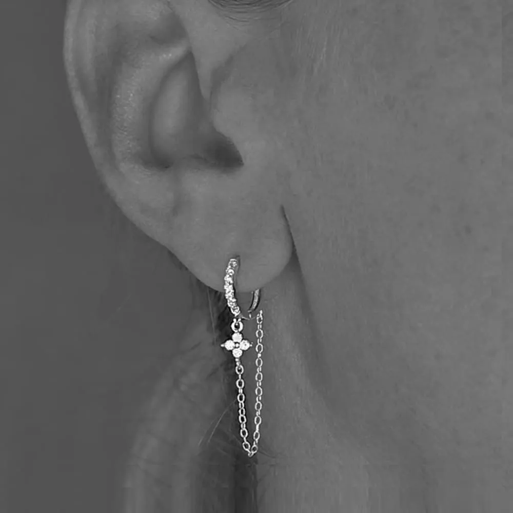 Huggie Earrings Chain Drop, Chain Huggie Hoops With Zirconia