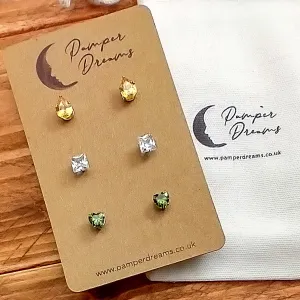Hypoallergenic Stainless Steel CZ Earring Set 3 Pairs Silver Colour 622