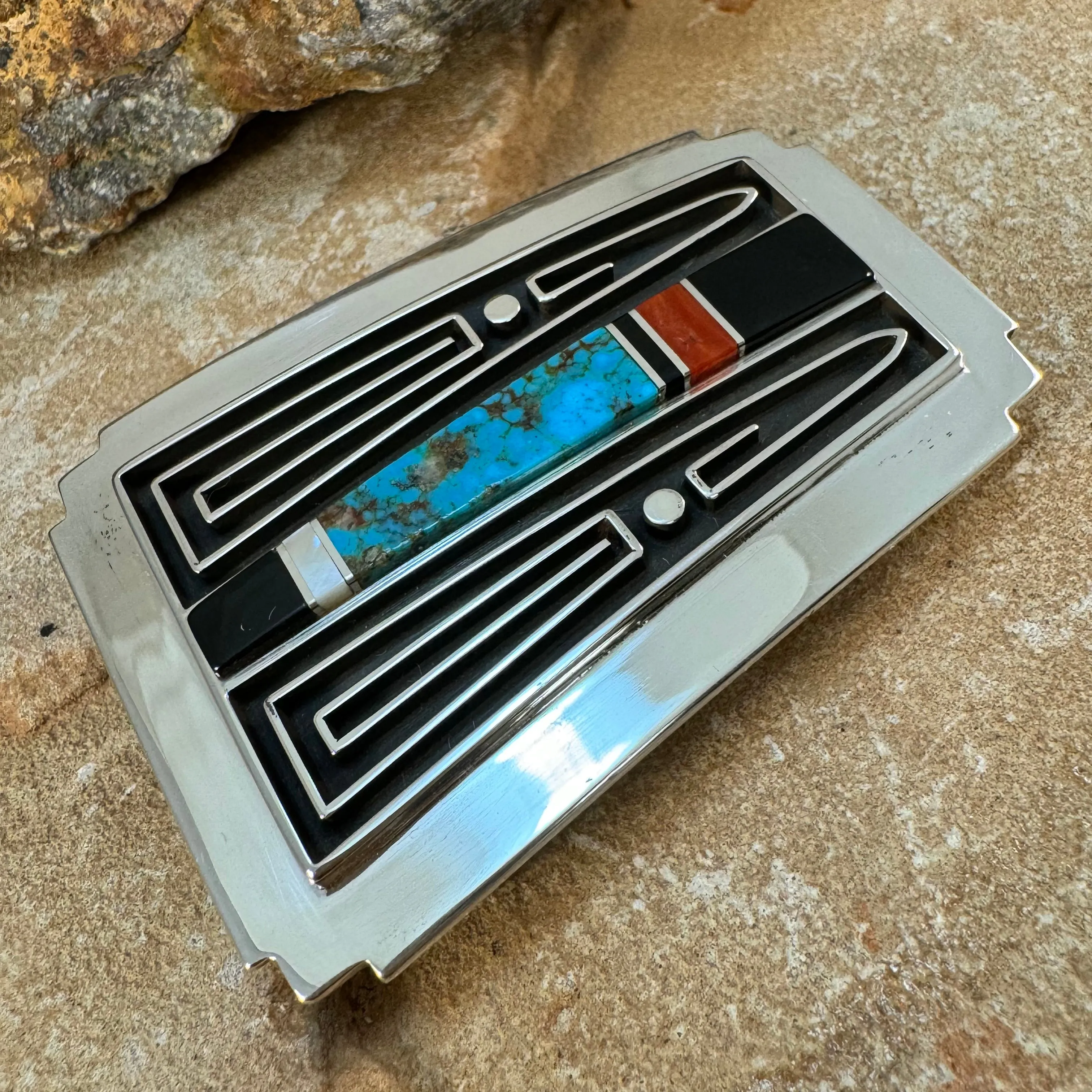 Inlaid Sterling Silver Buckle by Albert Nells