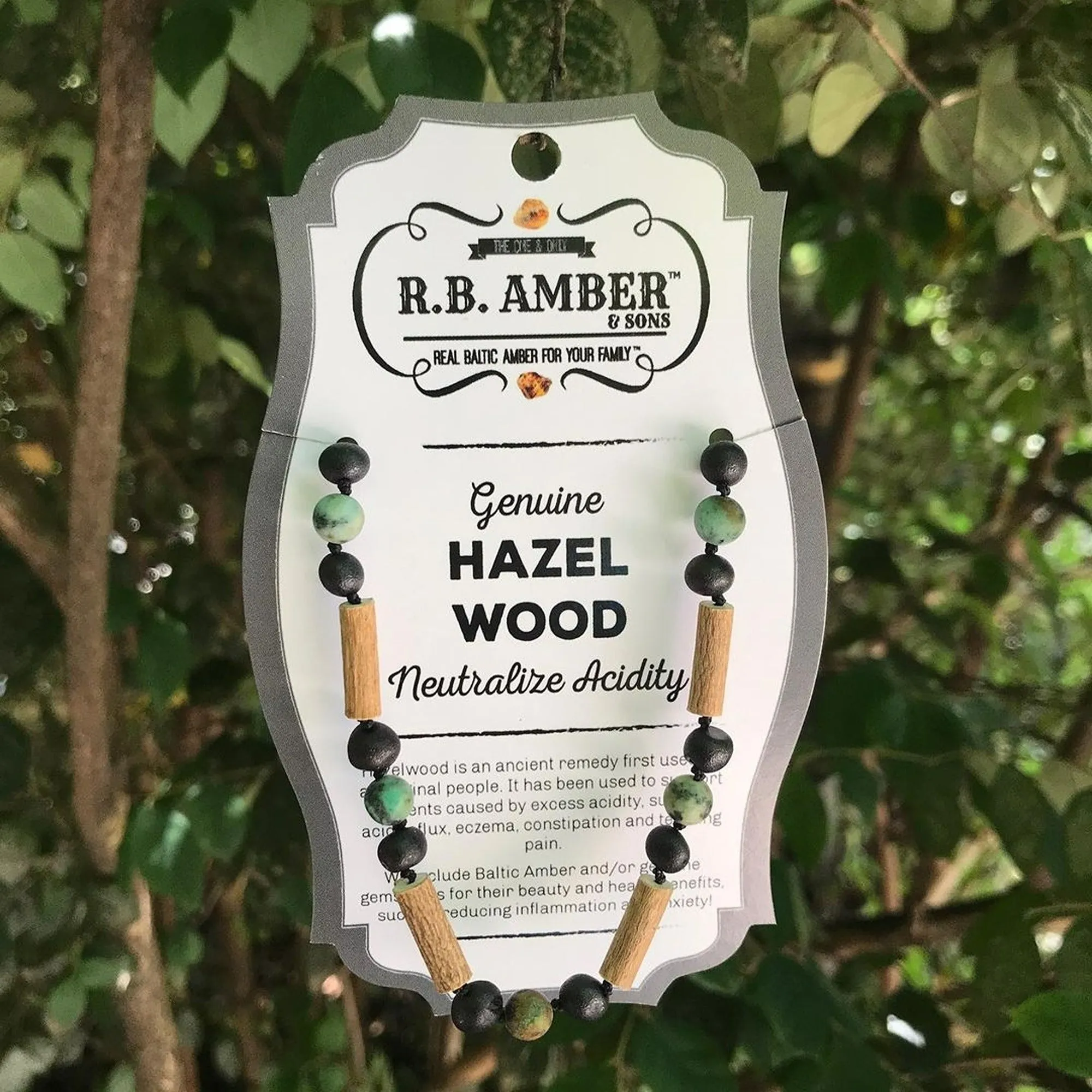 Kids | African Turquoise   Raw Cherry Amber Hazelwood Necklace