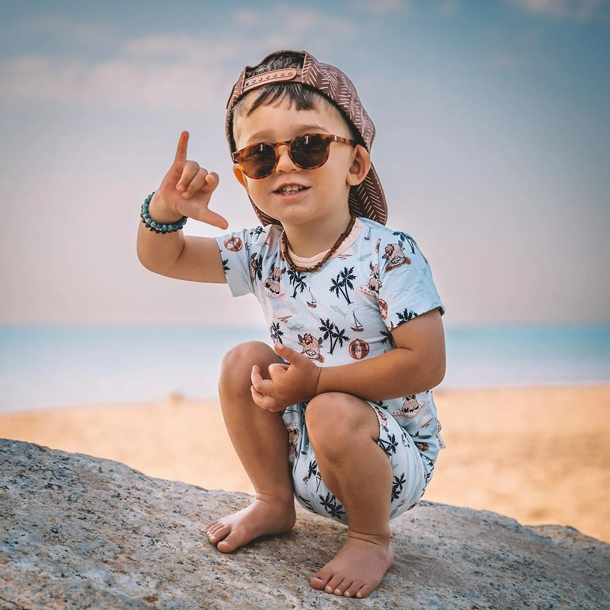 Kids | African Turquoise   Raw Cognac Amber Hazelwood Necklace