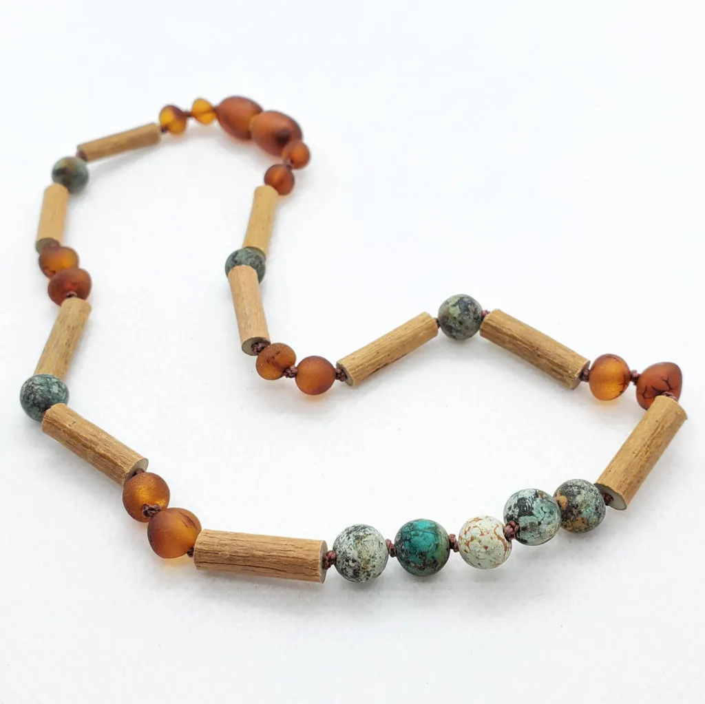 Kids | African Turquoise   Raw Cognac Amber Hazelwood Necklace