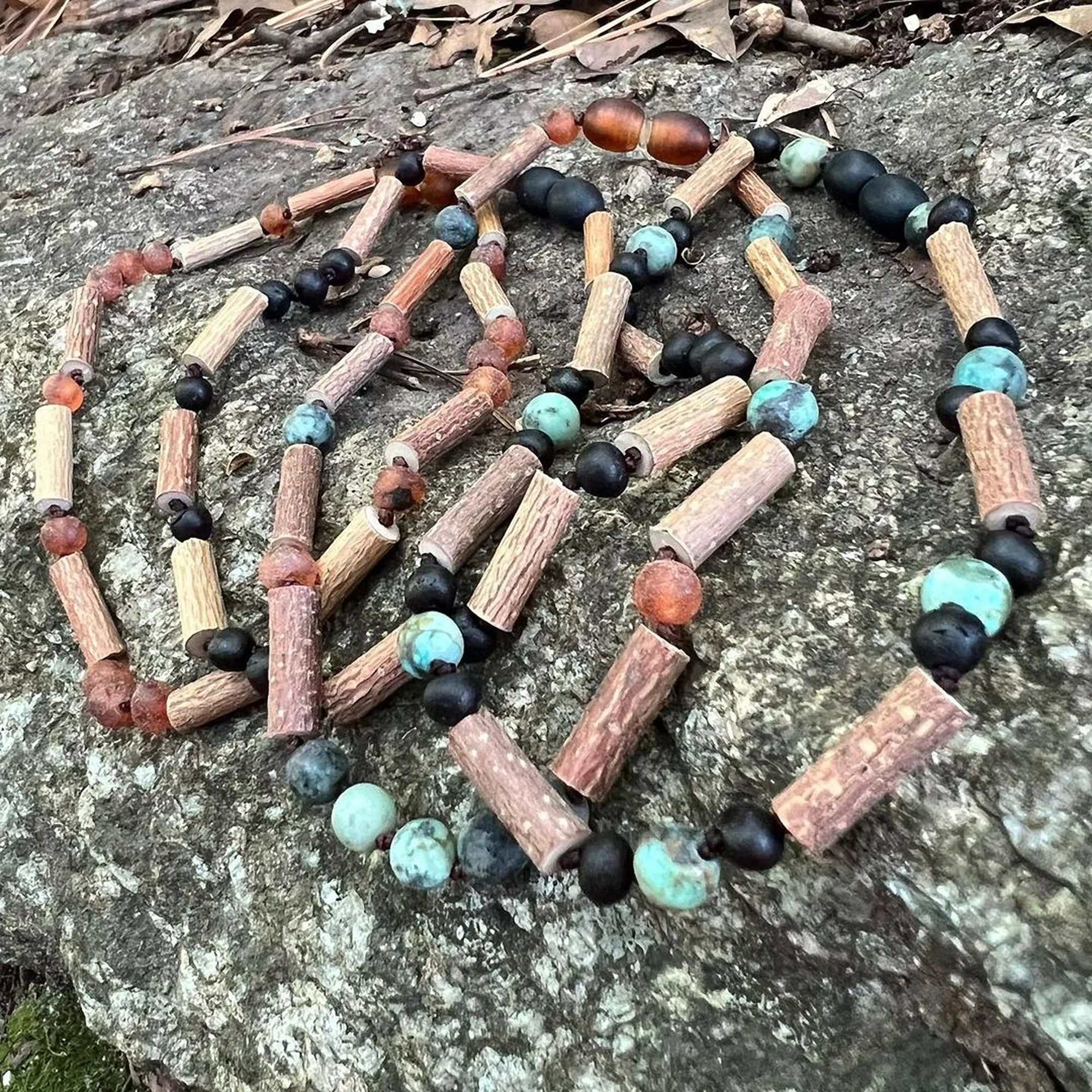 Kids | African Turquoise   Raw Cognac Amber Hazelwood Necklace