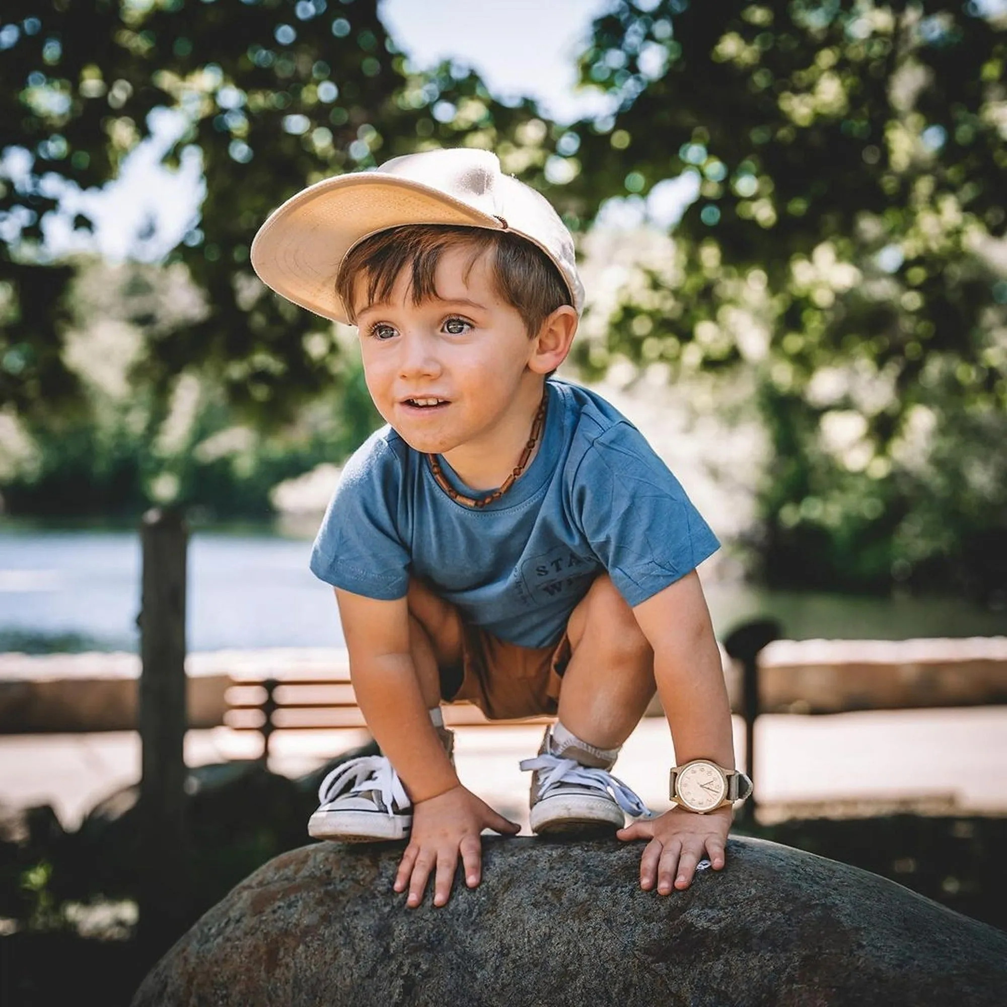 Kids | African Turquoise   Raw Cognac Amber Hazelwood Necklace