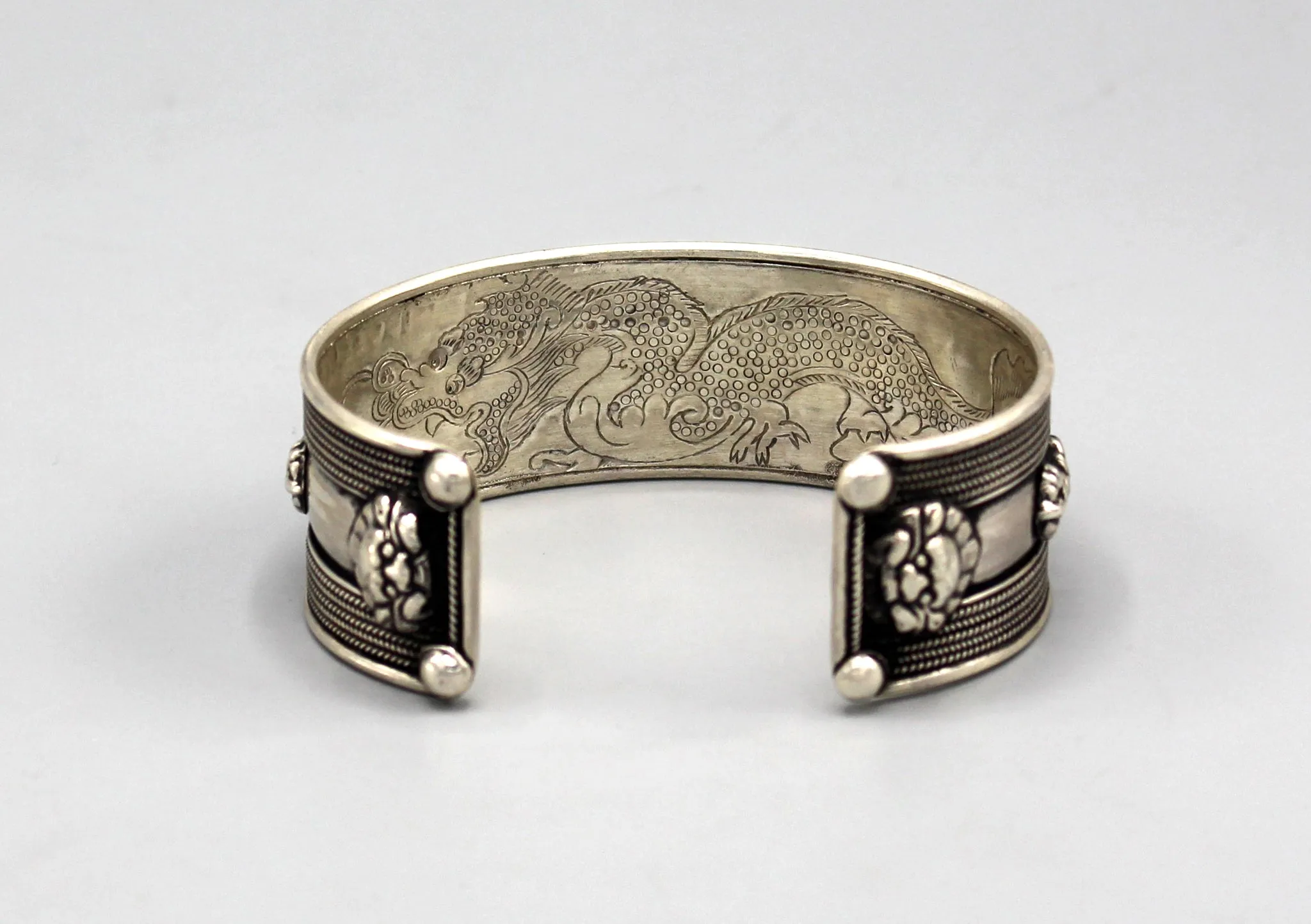 Kurukulle Mantra Carving Tibetan Sterling Silver Bracelet