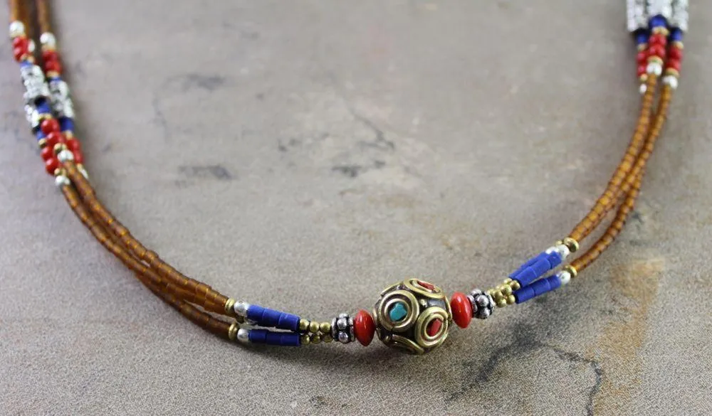 Lapis Coral and Turquoise Necklace