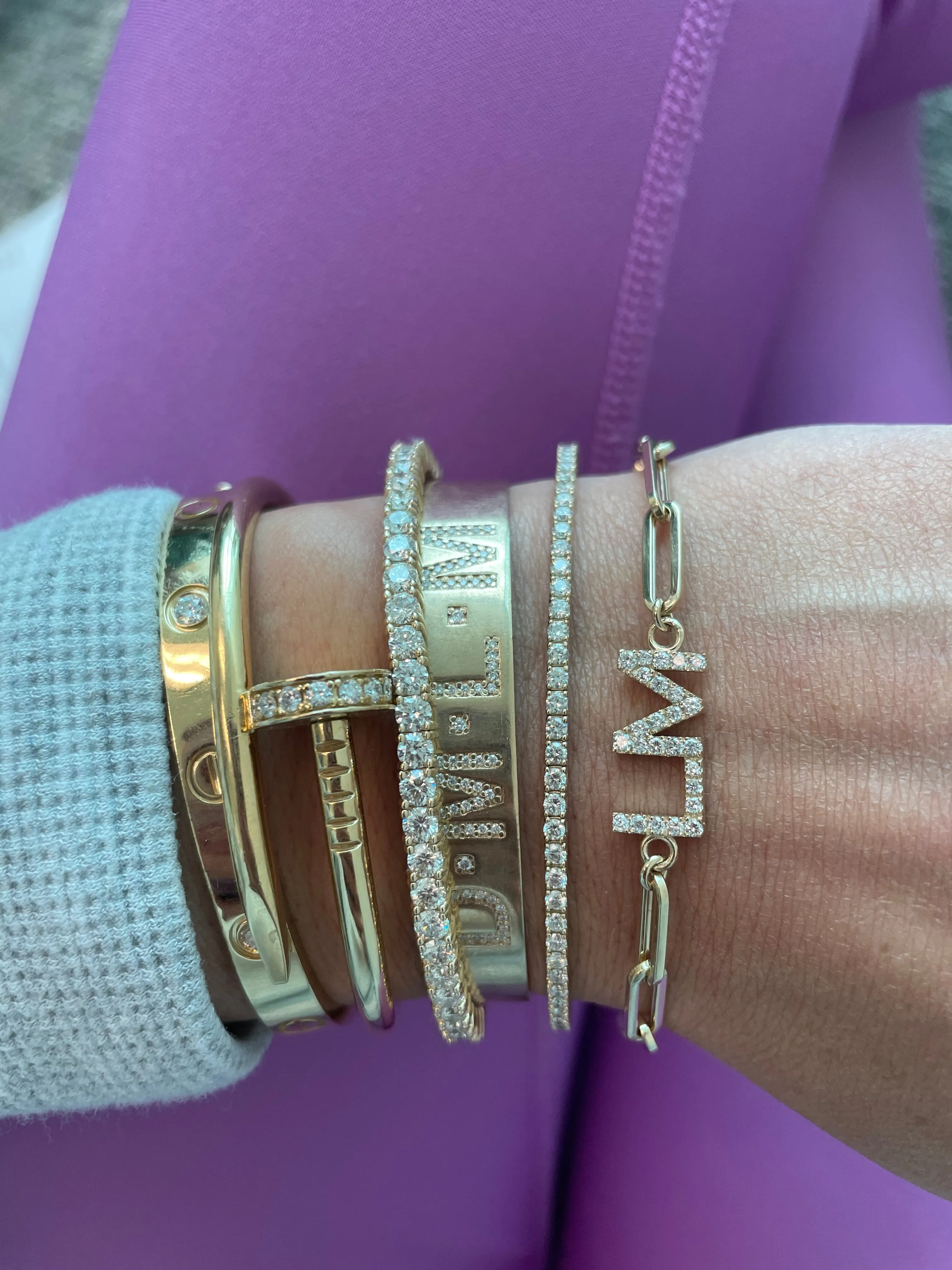 Large Diamond Initial Cuff