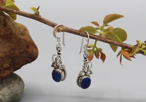 Leaf Design Lapis Inlaid Sterling Silver Earrings