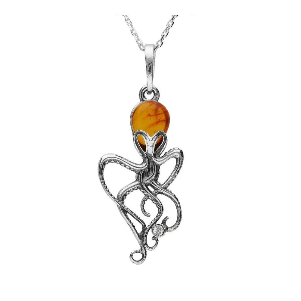 MILENA Necklace Amber Silver Octopus Medium