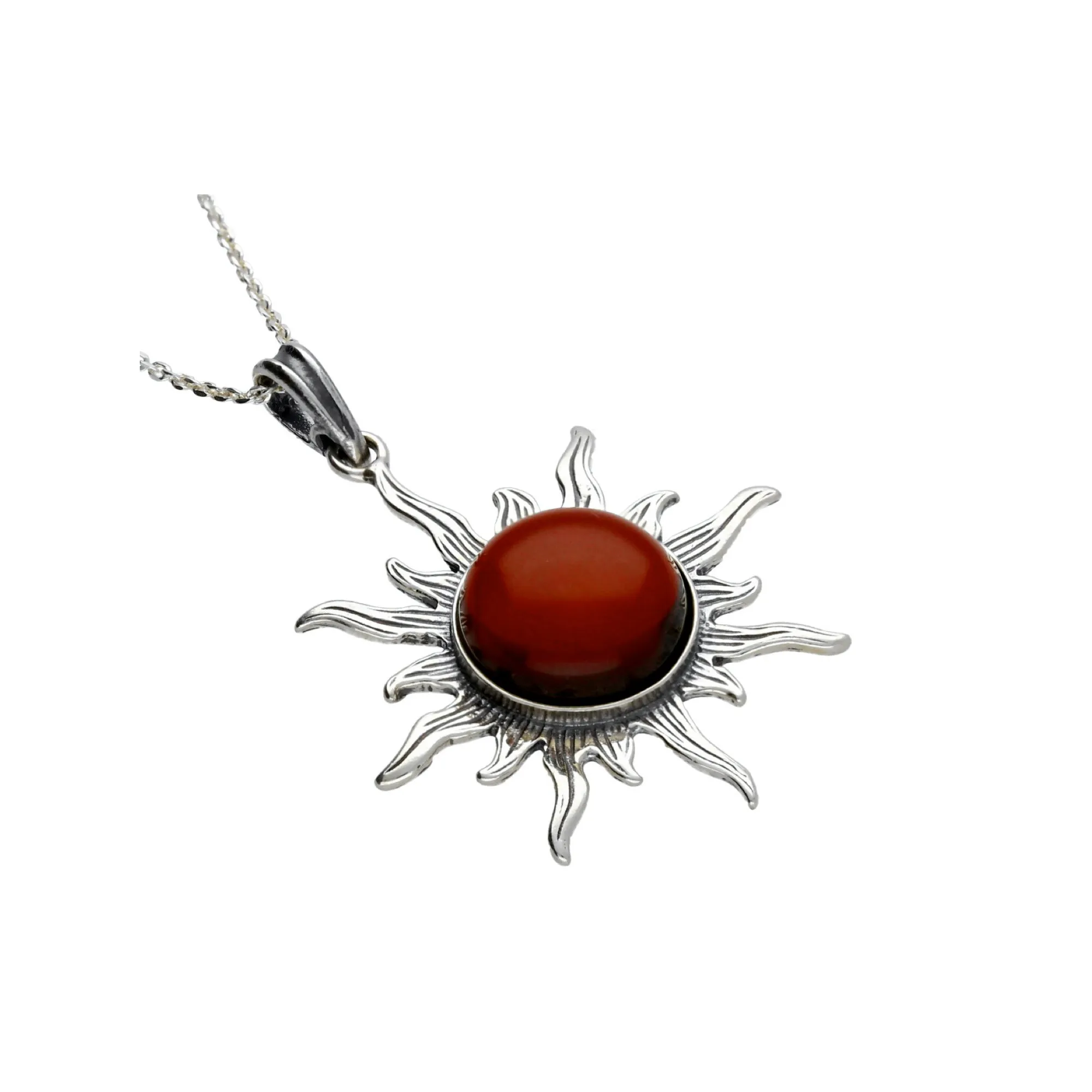MILENA Necklace Silver and Cherry Amber Sun
