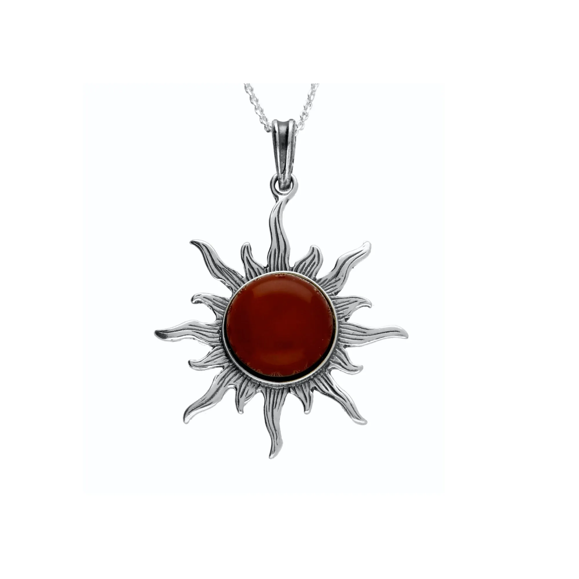 MILENA Necklace Silver and Cherry Amber Sun