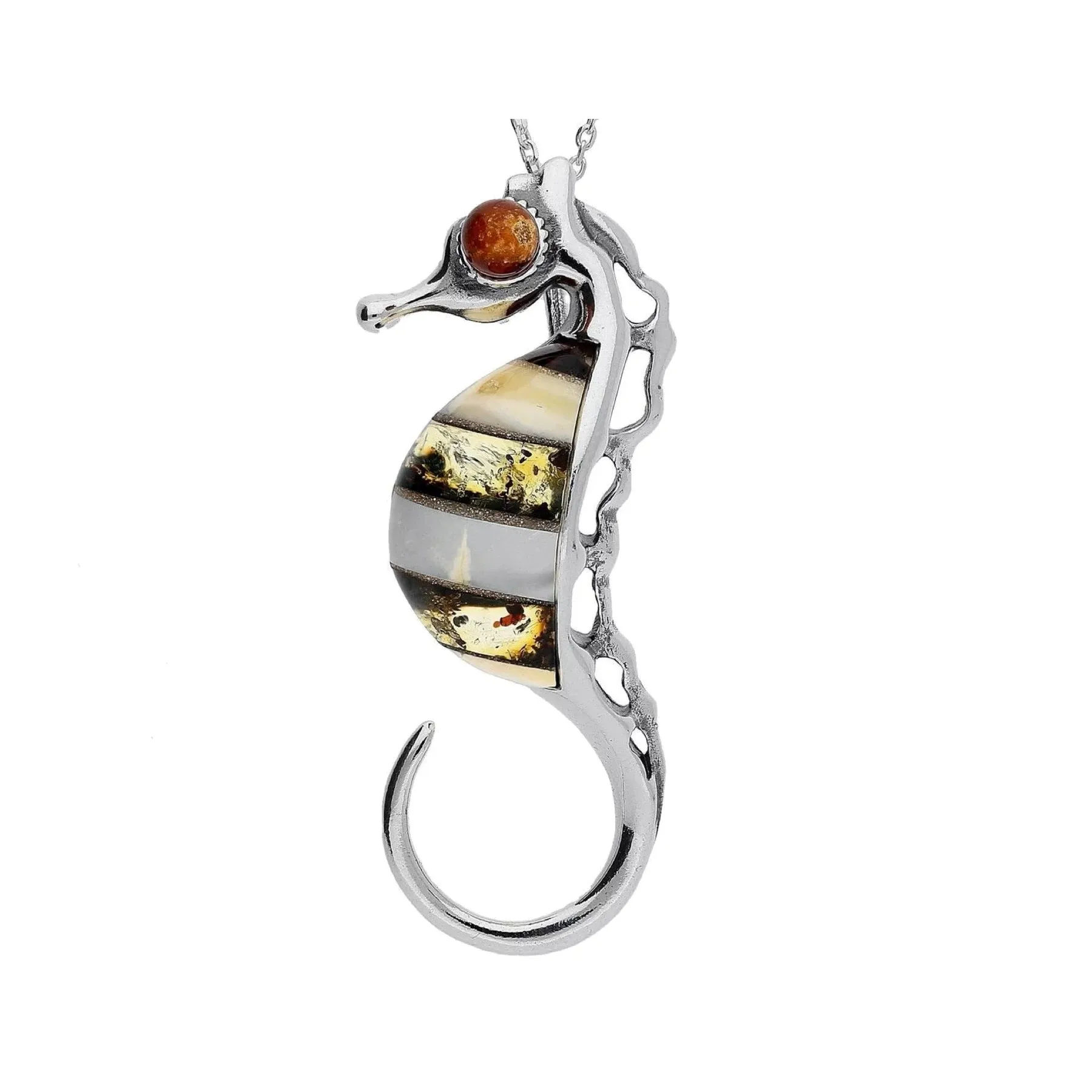 MILENA Pendant Necklace Silver and Baltic Amber Seahorse