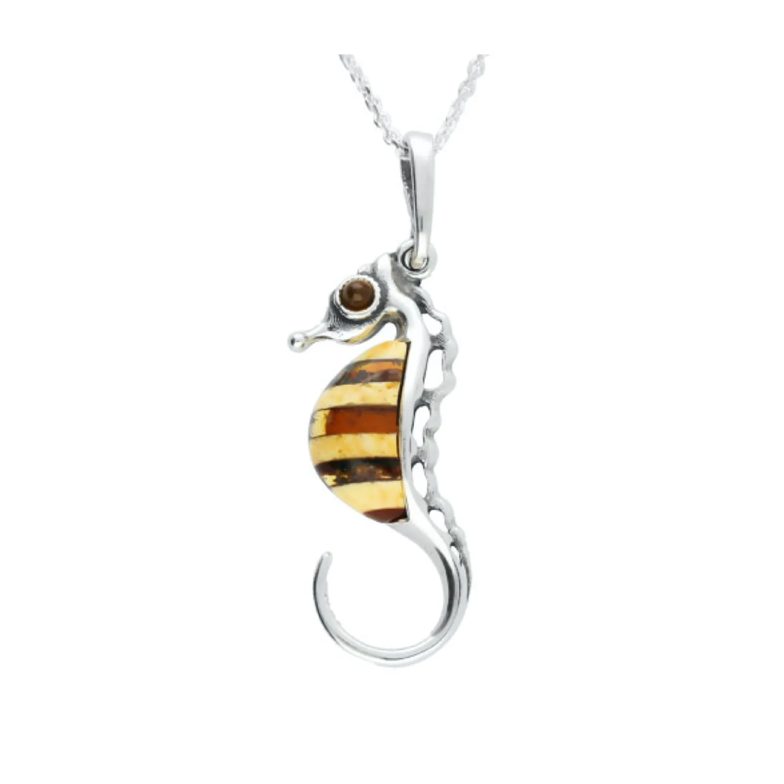 MILENA Pendant Necklace Silver and Baltic Amber small Seahorse