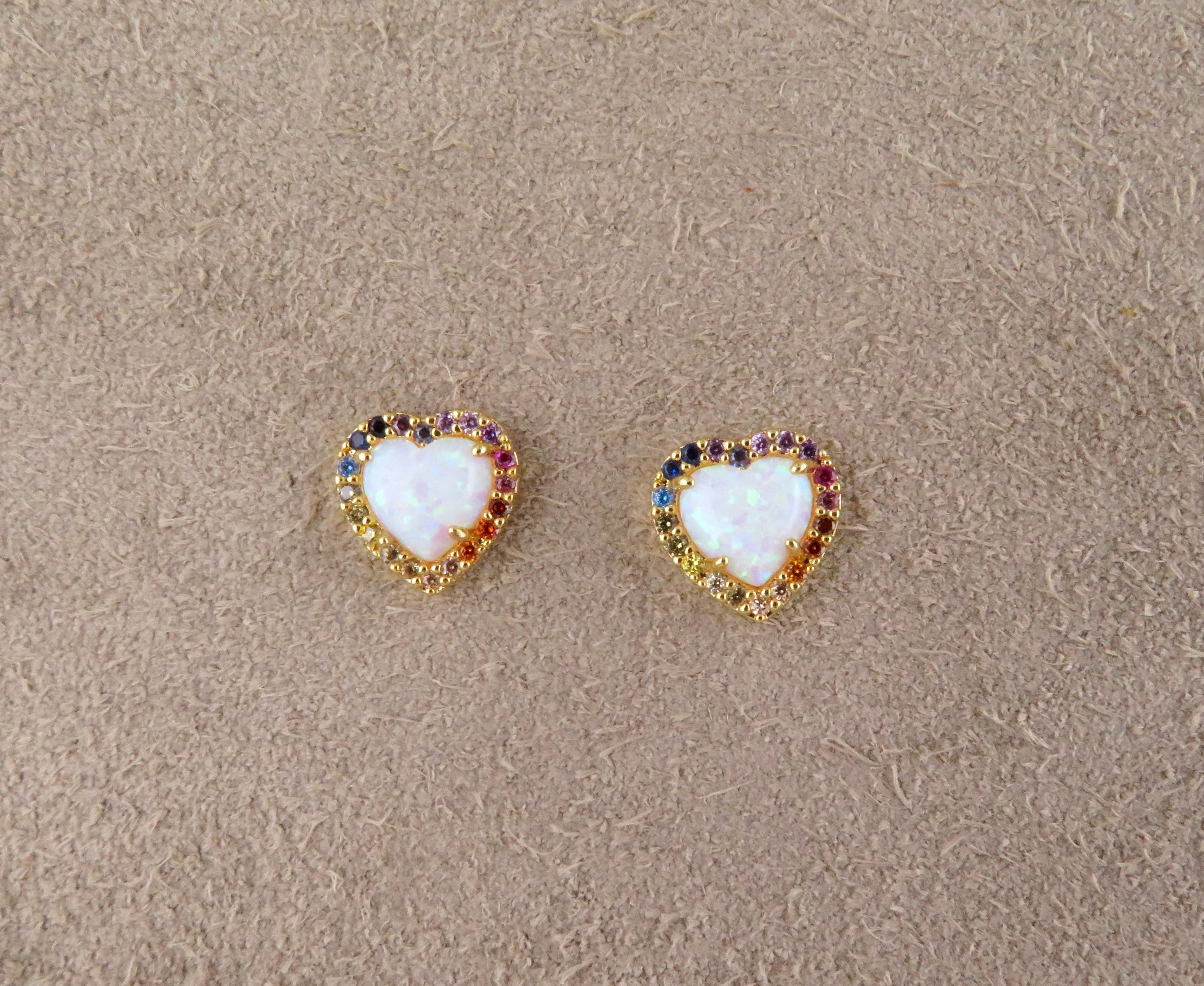 Multicolor Opal Heart Post Earrings