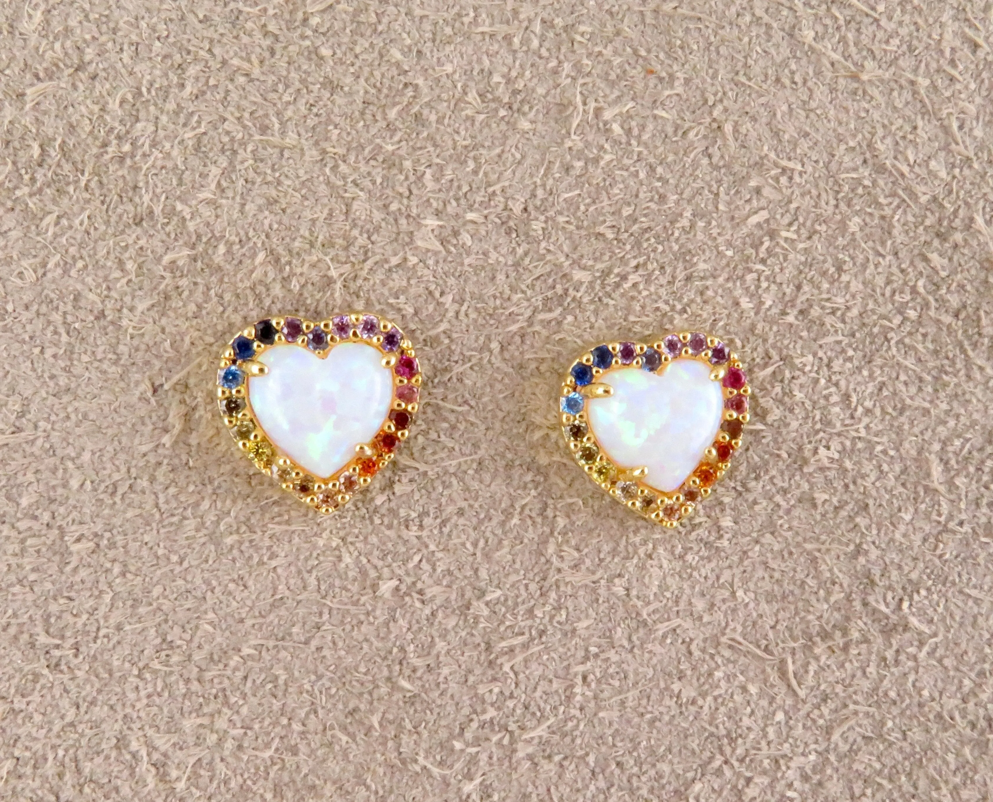 Multicolor Opal Heart Post Earrings