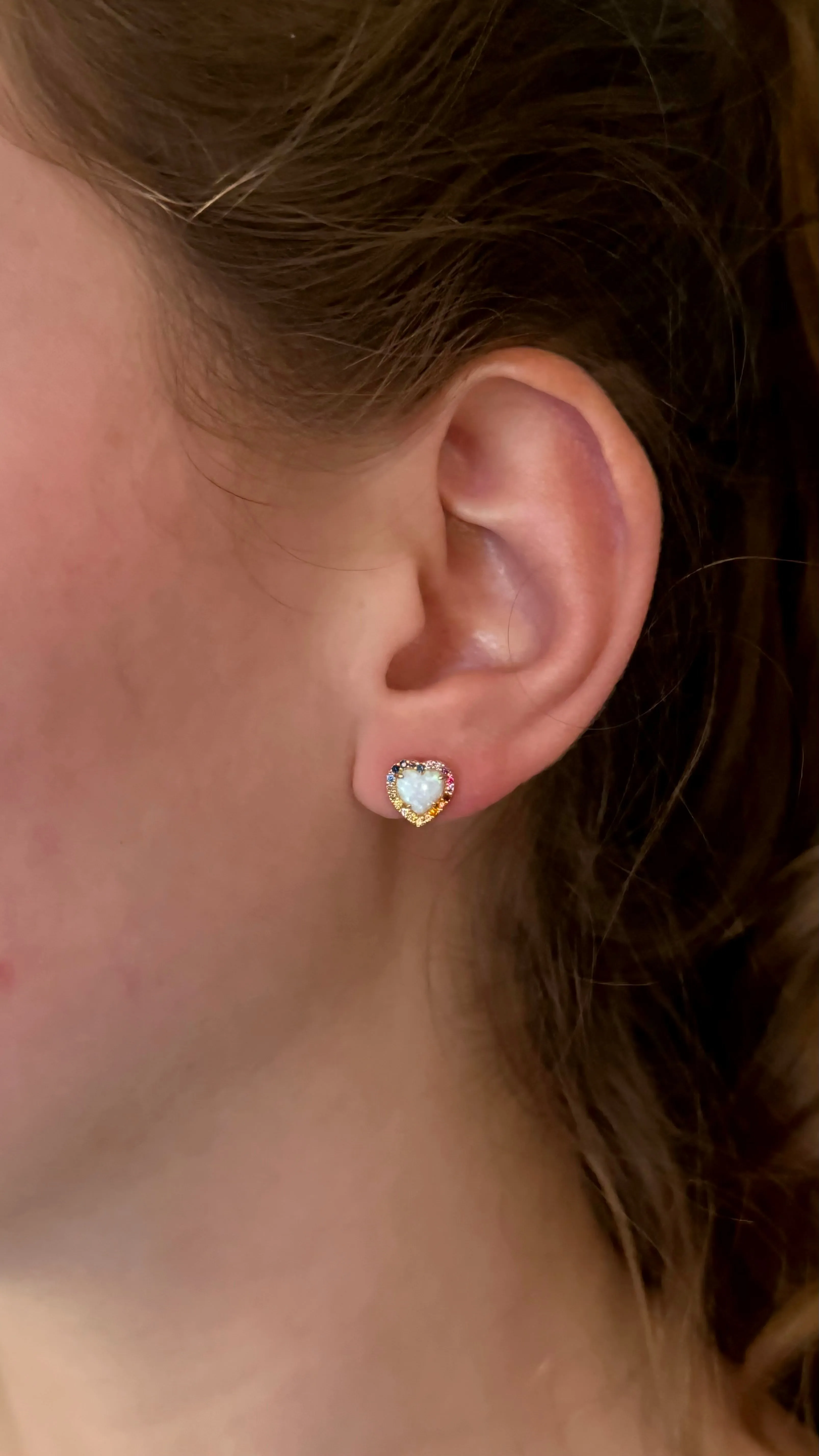 Multicolor Opal Heart Post Earrings