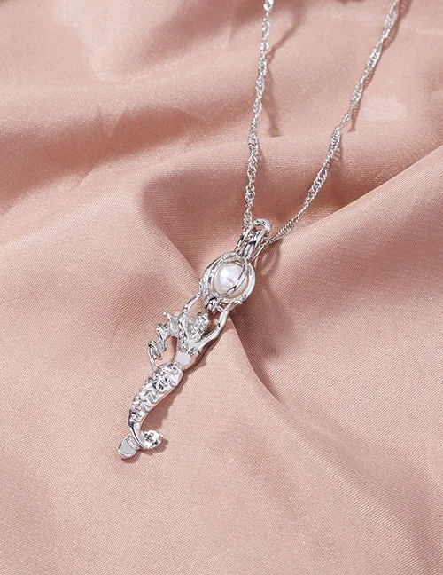 N1961 Silver Mermaid Pearl Necklace with FREE Earrings