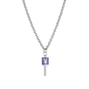 N1994 Silver Dainty Royal Blue Bunny Rabbit Key Necklace with FREE Earrings