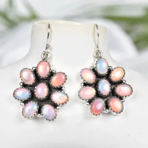 Native American Aurora Opal Cluster Earrings For Women - 925 Sterling Silver Earrings