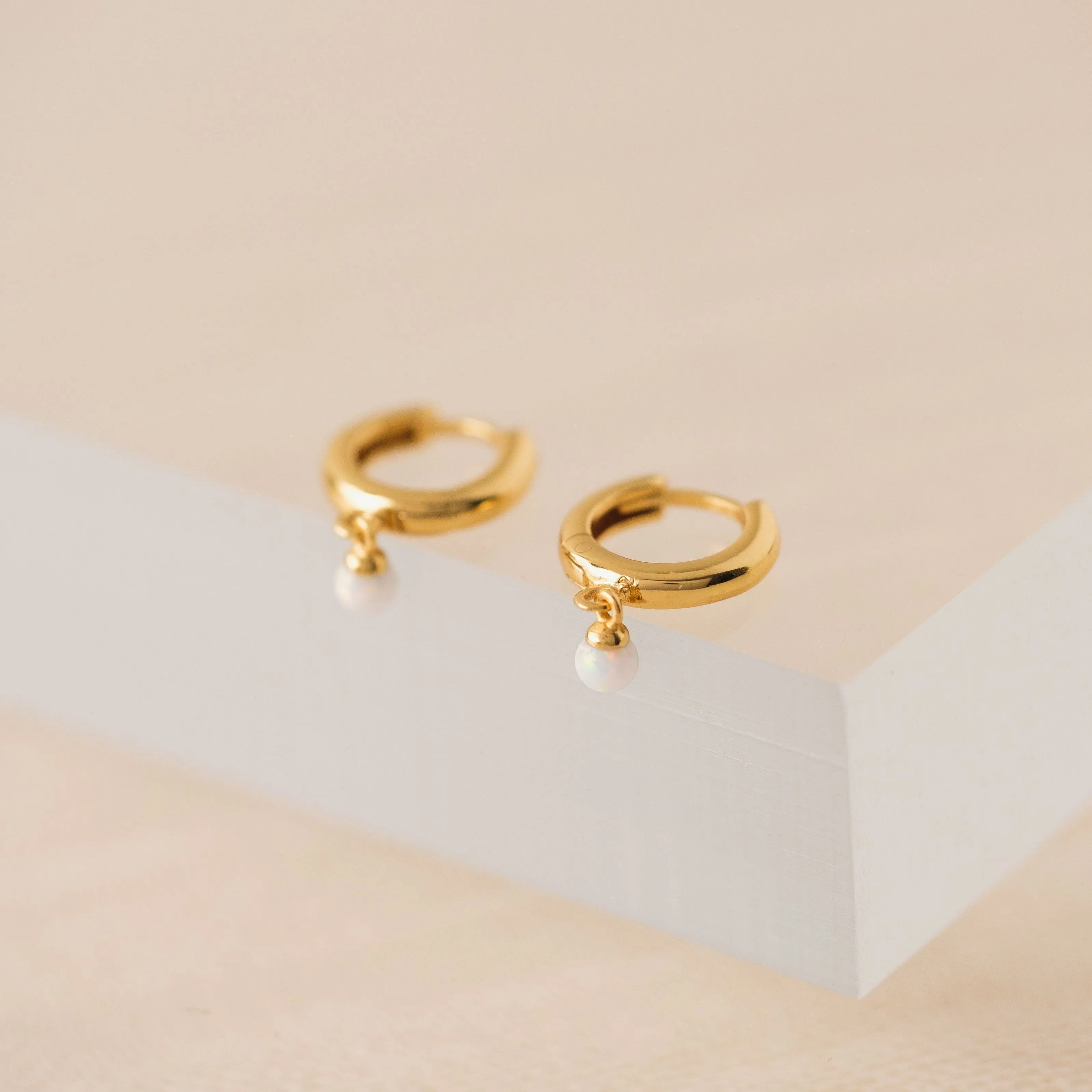 Opal 11mm Huggie Drop Hoop Earrings