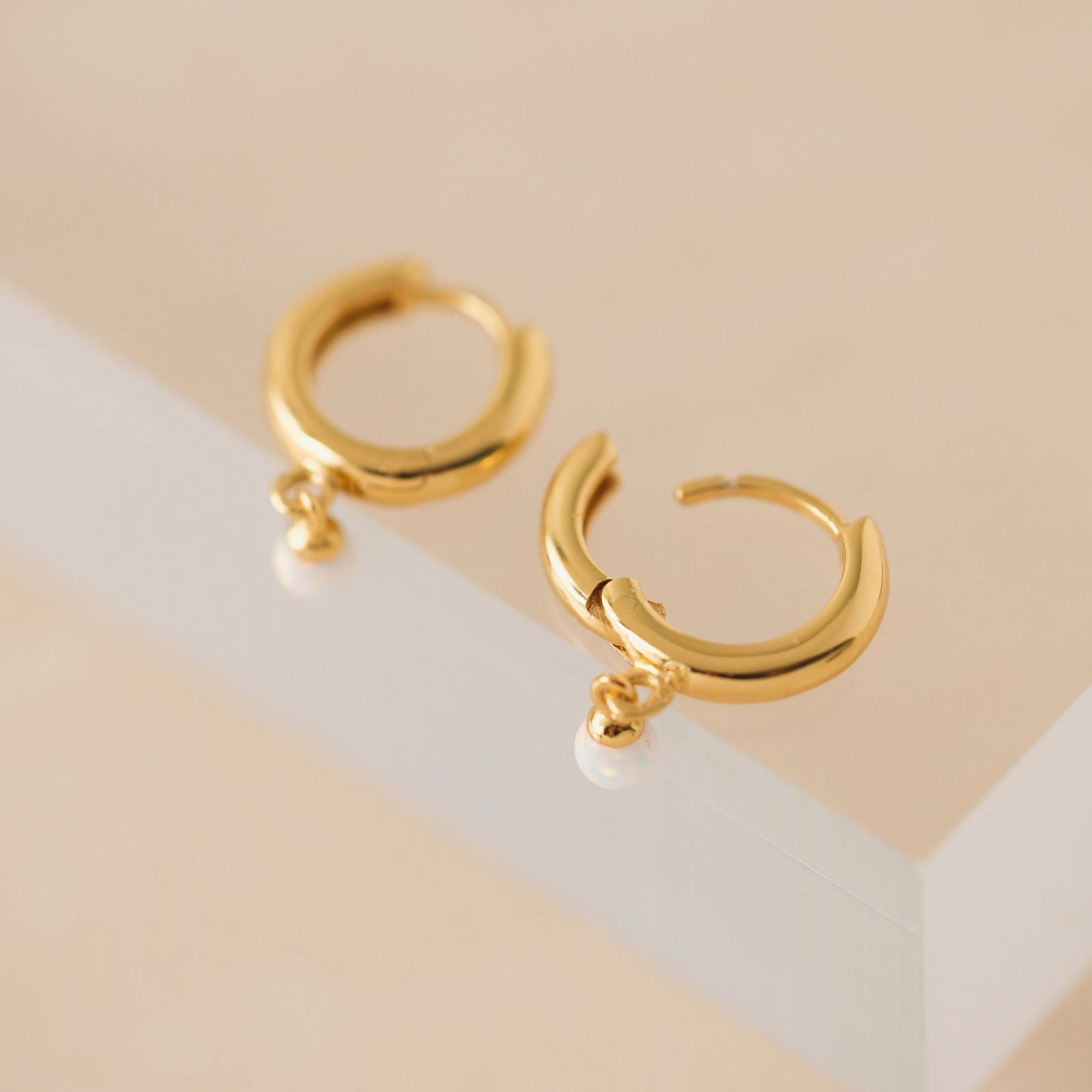 Opal 11mm Huggie Drop Hoop Earrings