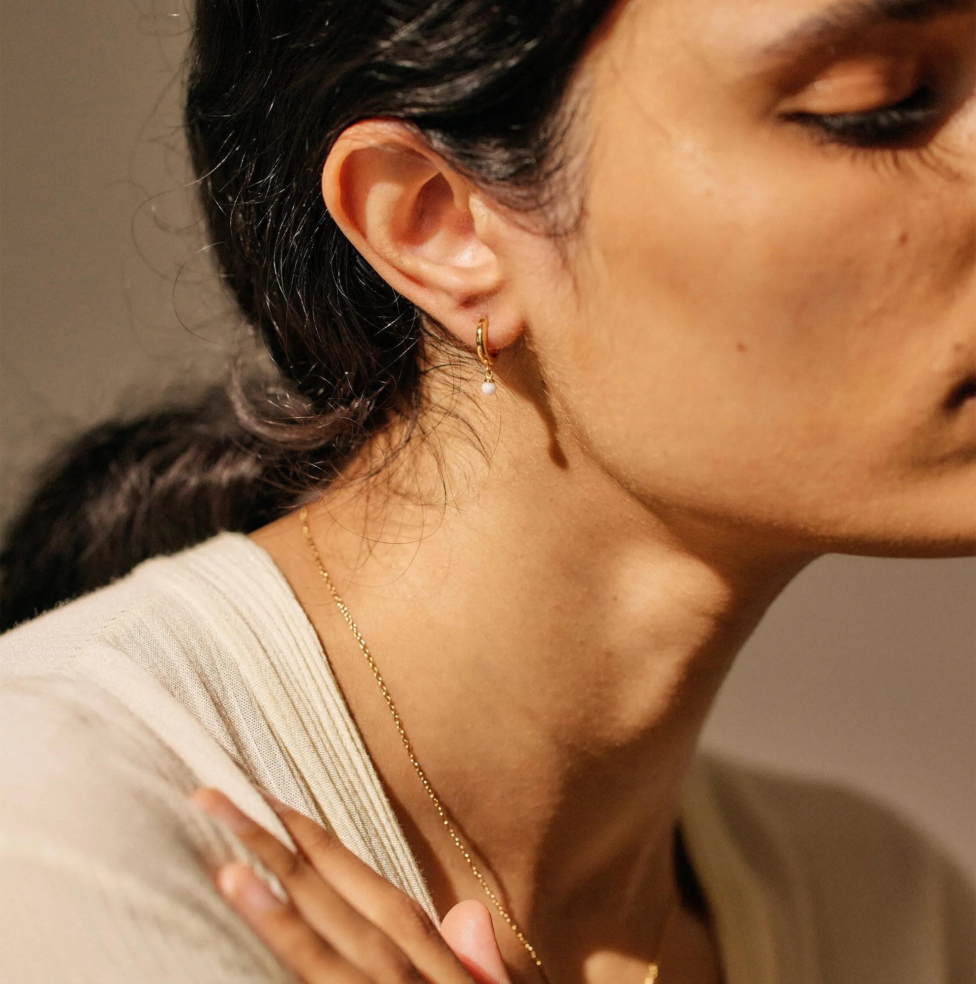 Opal 11mm Huggie Drop Hoop Earrings