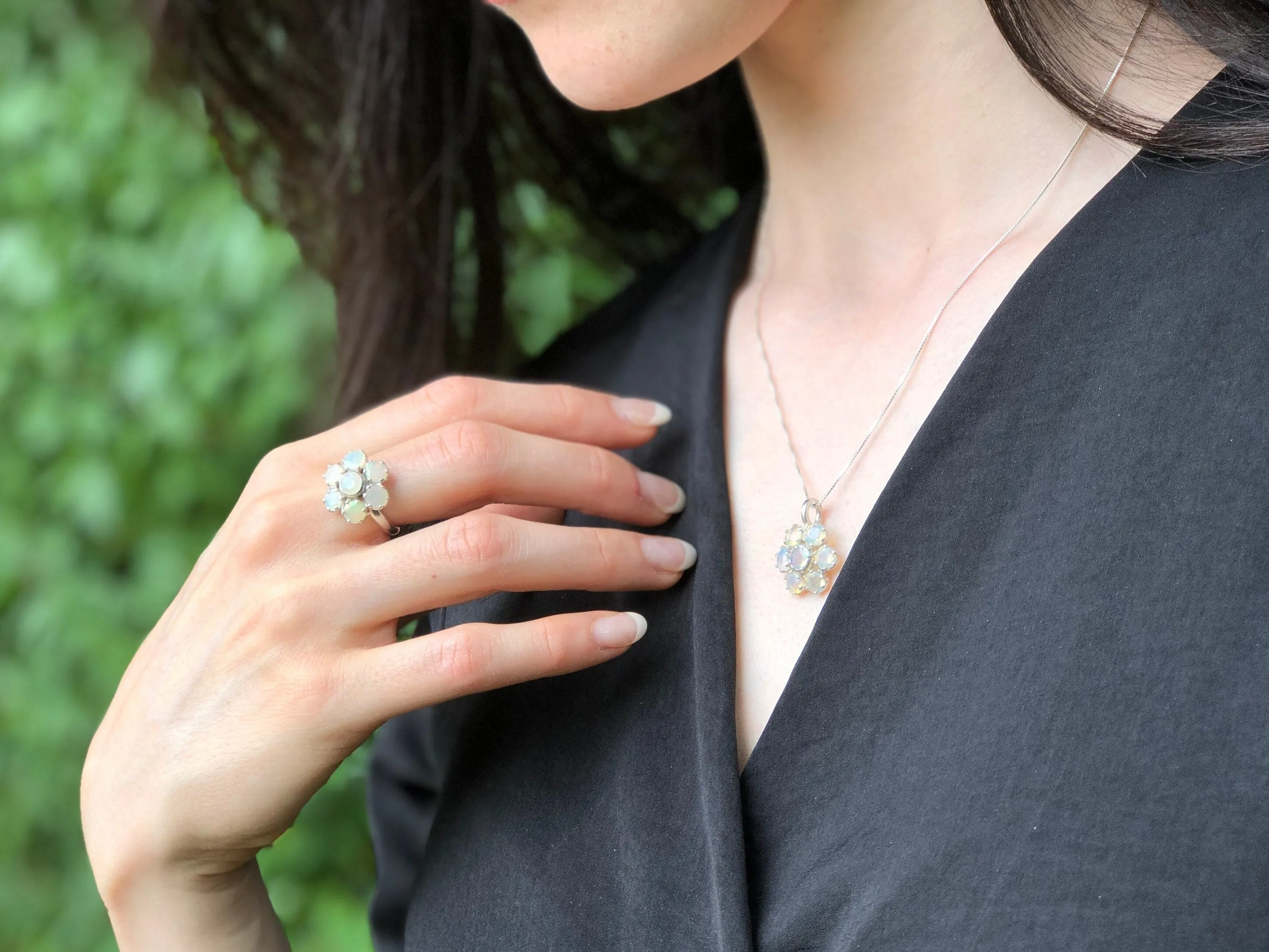 Opal Flower Ring - Yellow Cocktail Ring - Vintage Statement Ring
