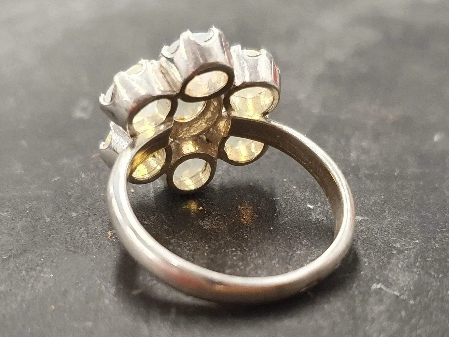 Opal Flower Ring - Yellow Cocktail Ring - Vintage Statement Ring