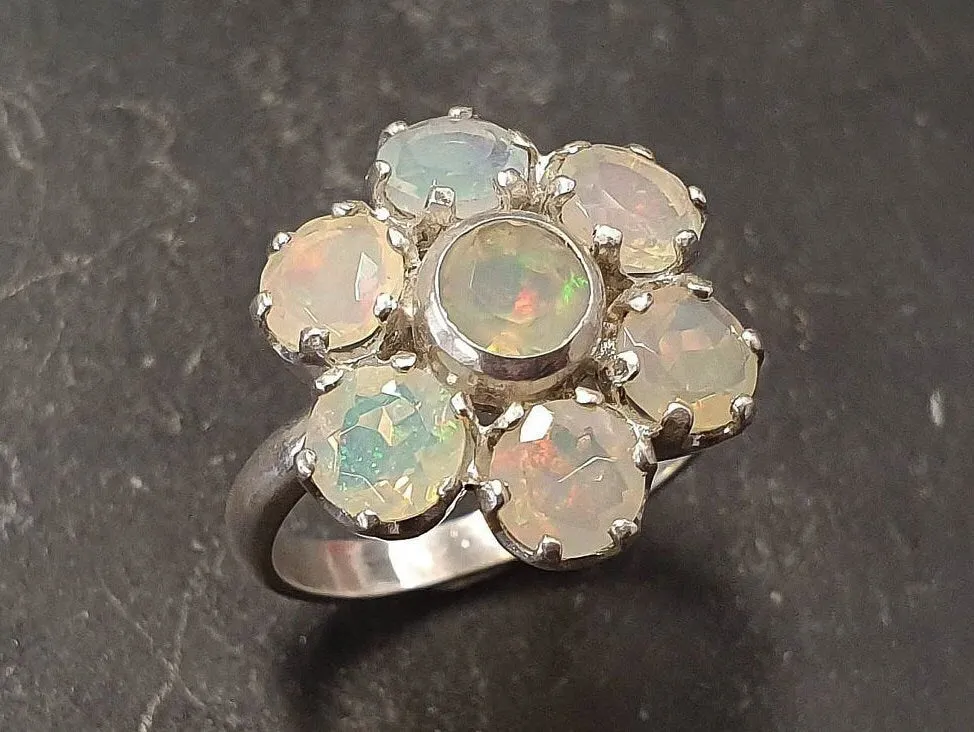 Opal Flower Ring - Yellow Cocktail Ring - Vintage Statement Ring